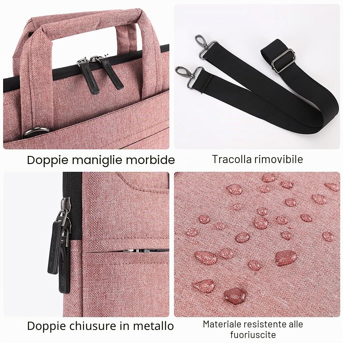 DOMISO Laptop Briefcase 17.3 Pollici borsa laptop rosa impermeabile