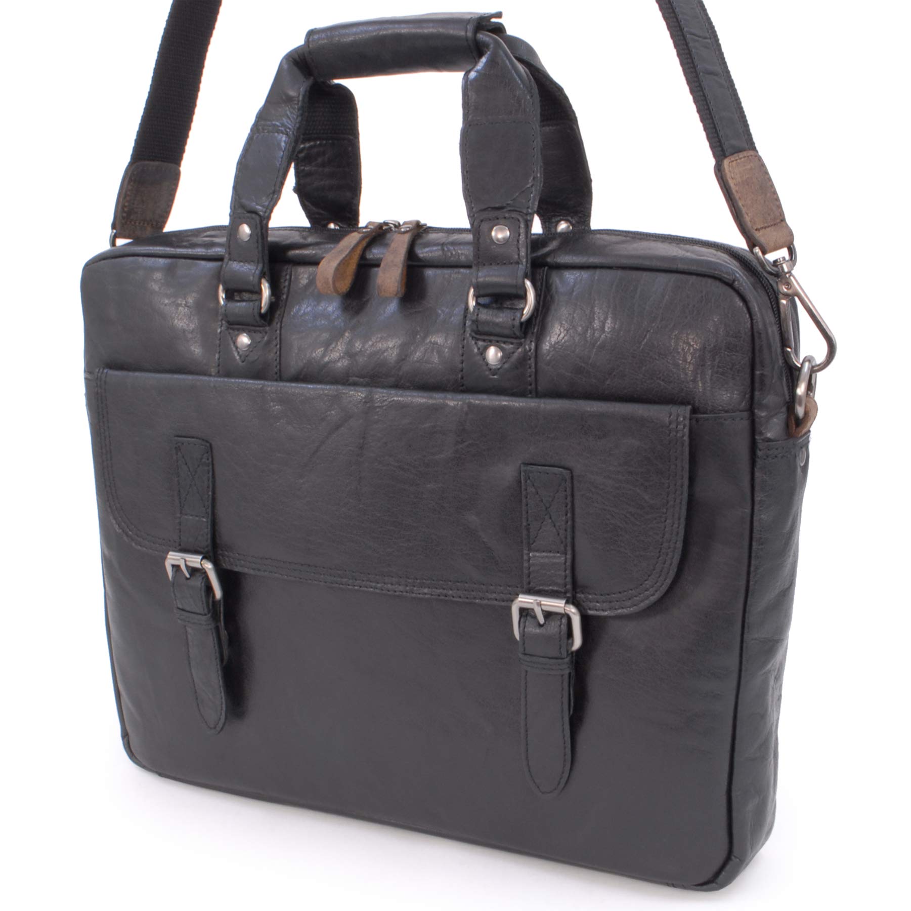 Ashwood Man Bags & Briefcases F-83 borsa laptop nera in pelle vintage