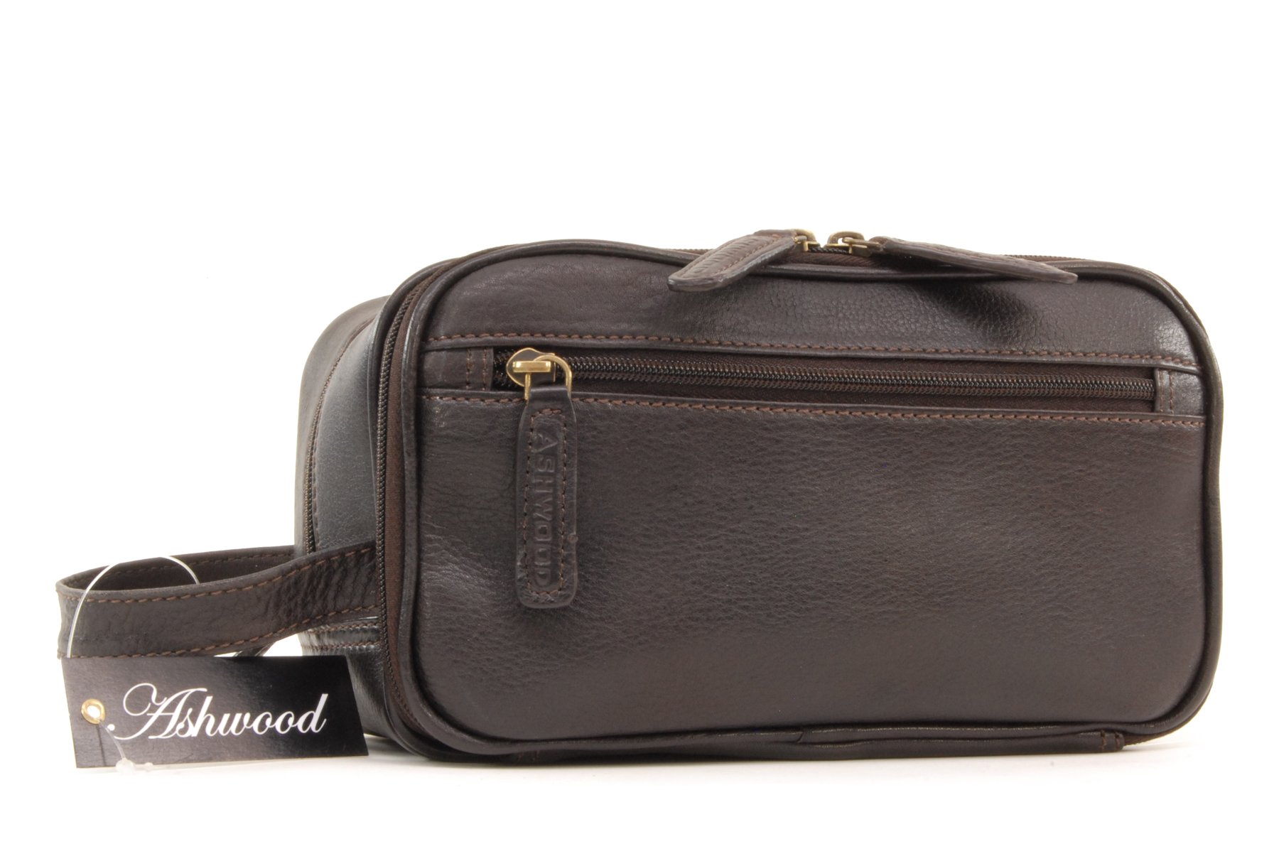 Ashwood Washbags 2080 beauty case marrone in pelle martellata