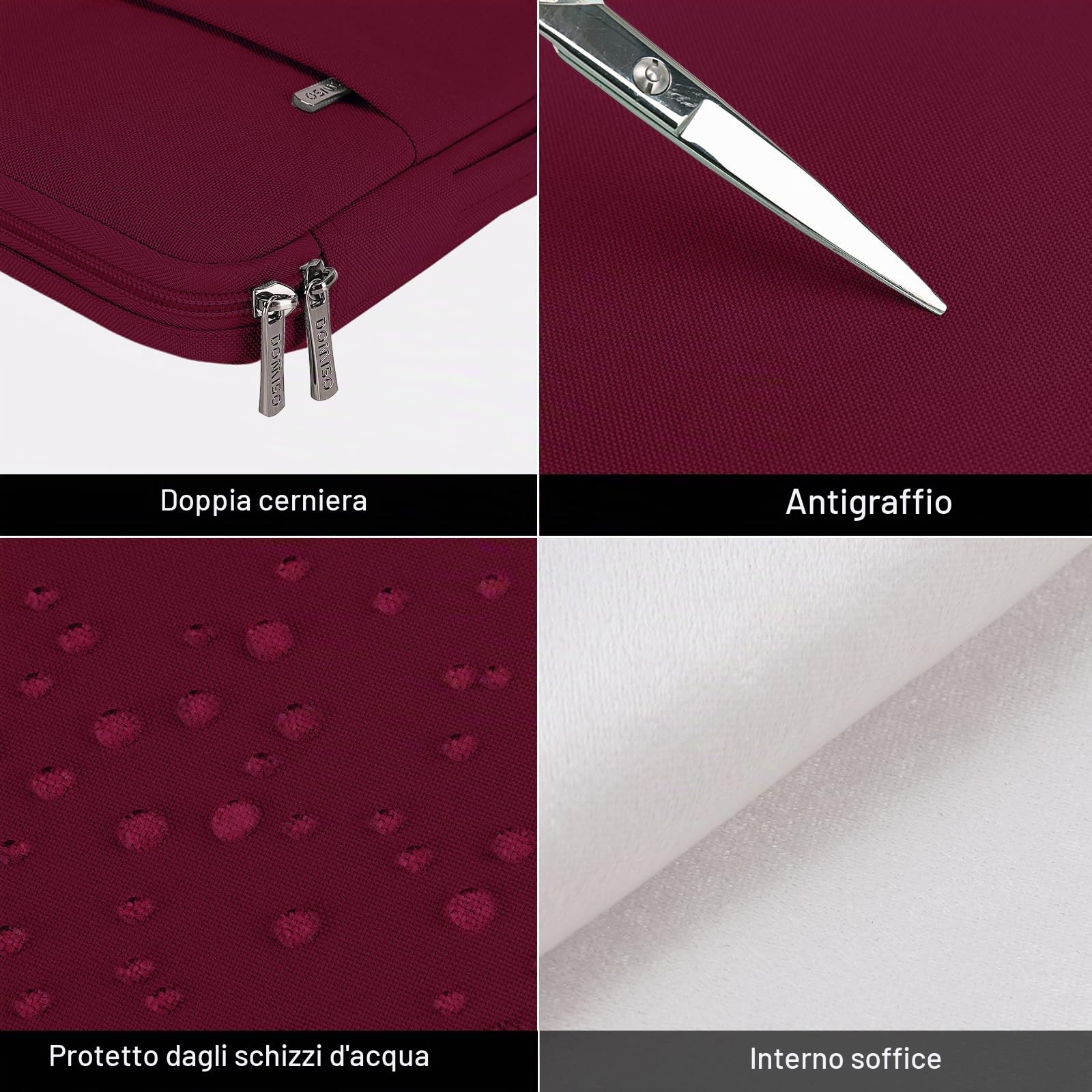 Domiso Laptop Sleeve 17,3 pollici custodia laptop vino rosso impermeabile