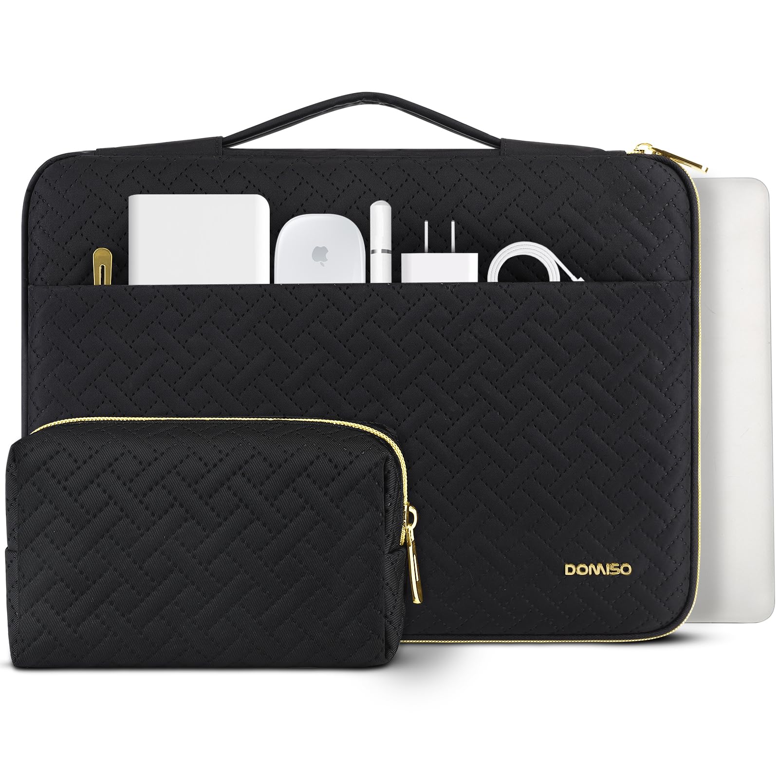 Domiso Laptop Sleeve 17,3 pollici custodia nera cerniera oro