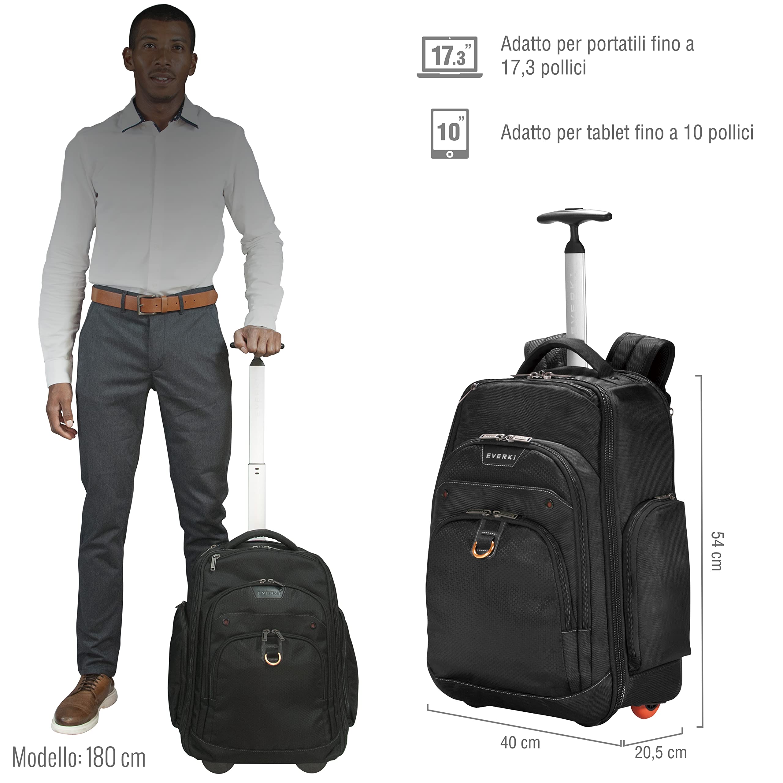 EVERKI Borse per Portatile con Ruote Atlas Wheeled zaino trolley Minimalista 30 L