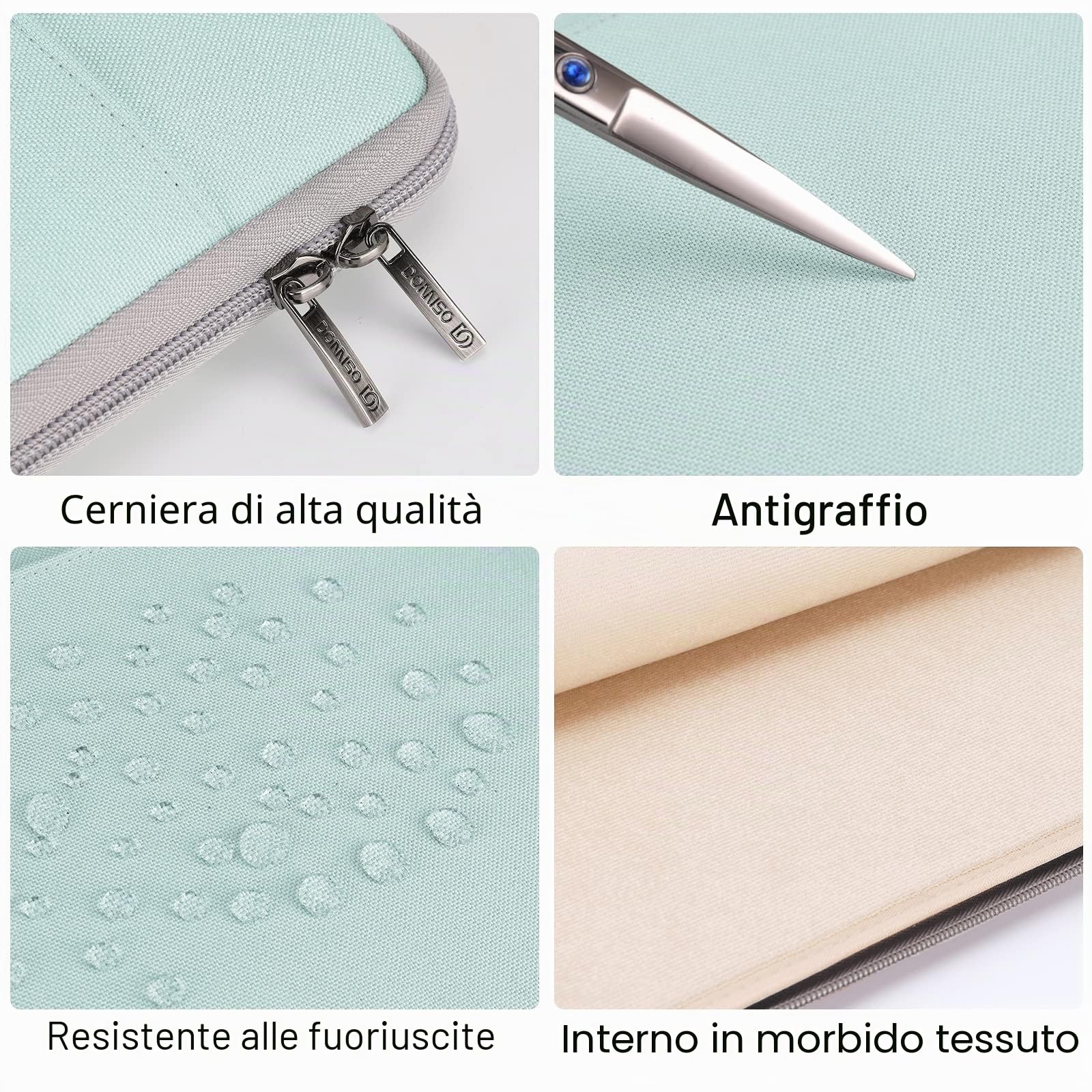 DOMISO Laptop Sleeve 15,6" custodia laptop verde menta impermeabile