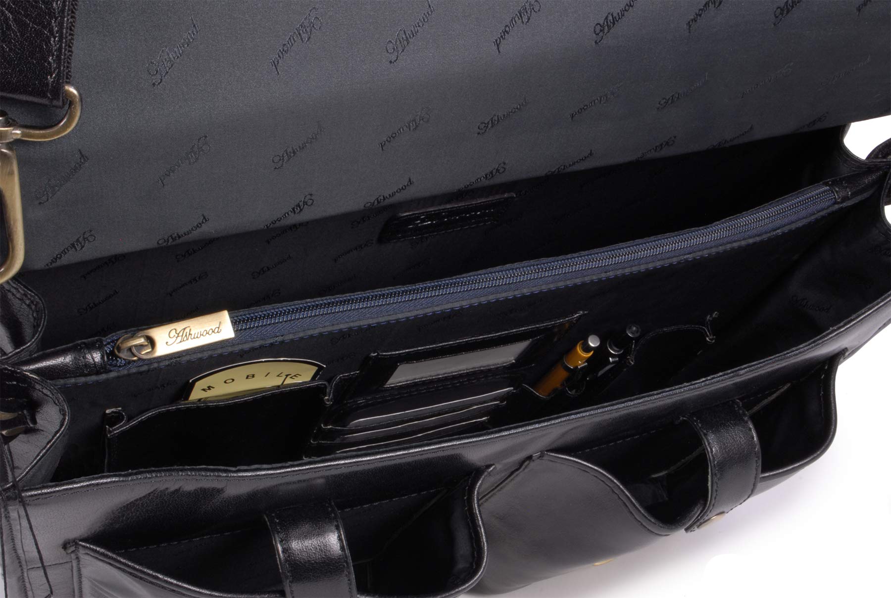 Ashwood Borse uomo Windsor borsa portadocumenti laptop 15” nera in pelle lucida