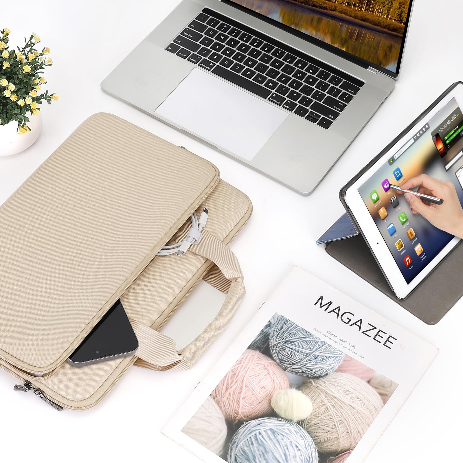 Domiso Laptop Sleeve 17,3 pollici custodia laptop beige impermeabile