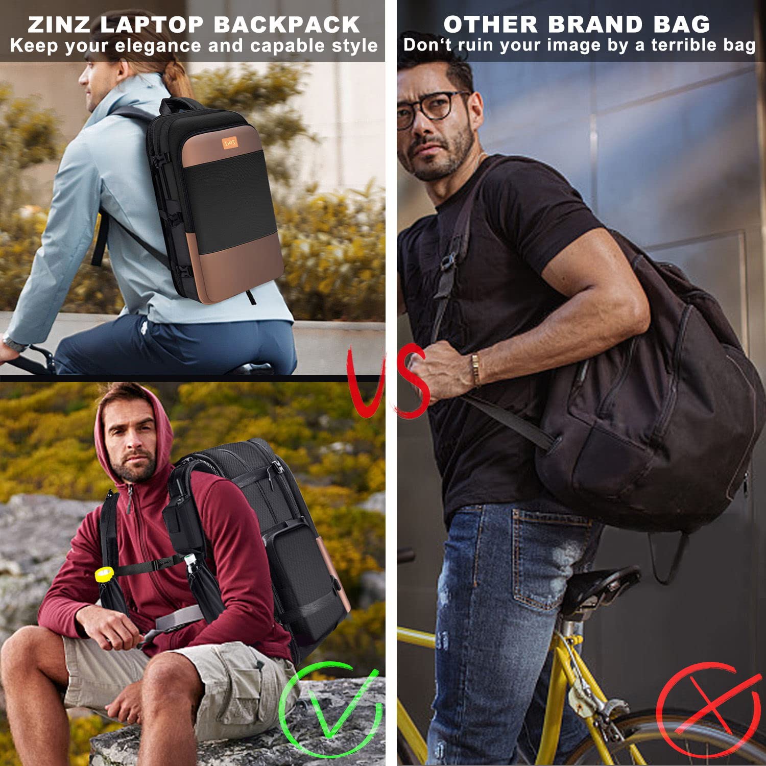 ZINZ Backpacks zaino sottile ed espandibile 15,6 pollici per laptop