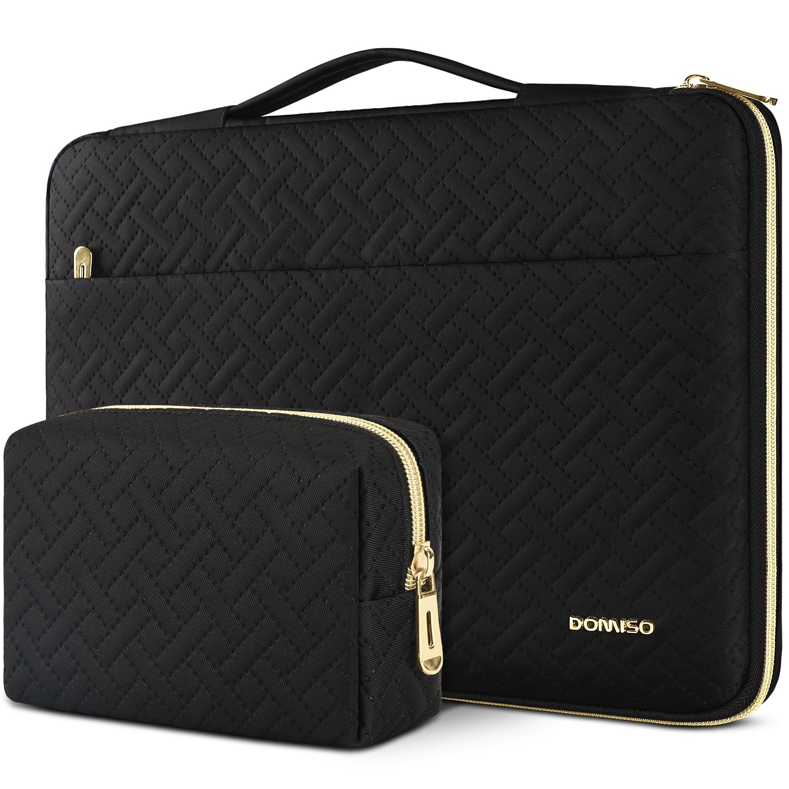 Domiso Laptop Sleeve 17,3 pollici custodia nera cerniera oro