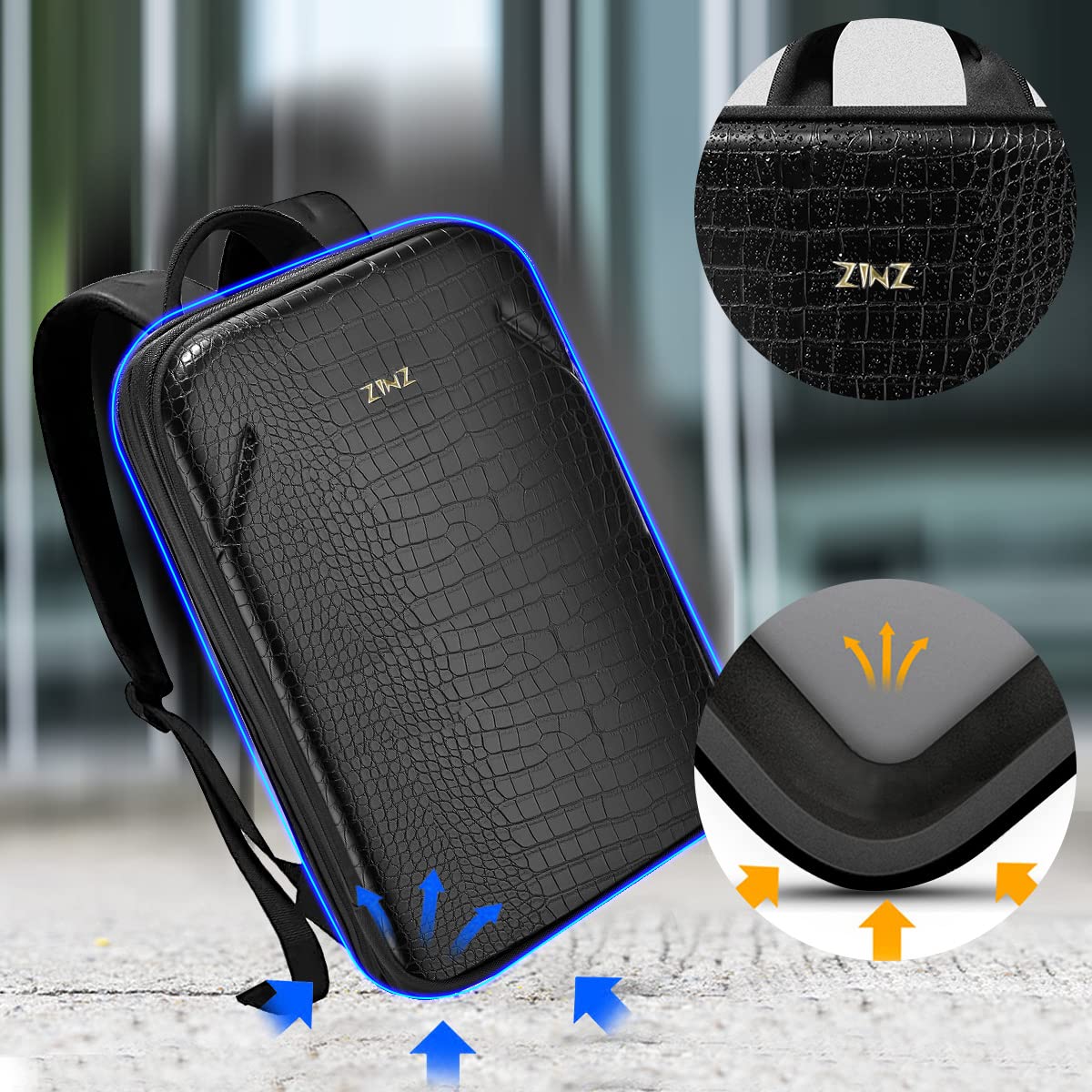 ZINZ Backpacks Zaino Sottile per Laptop da 15,6" con Capacità Variabile medio nero