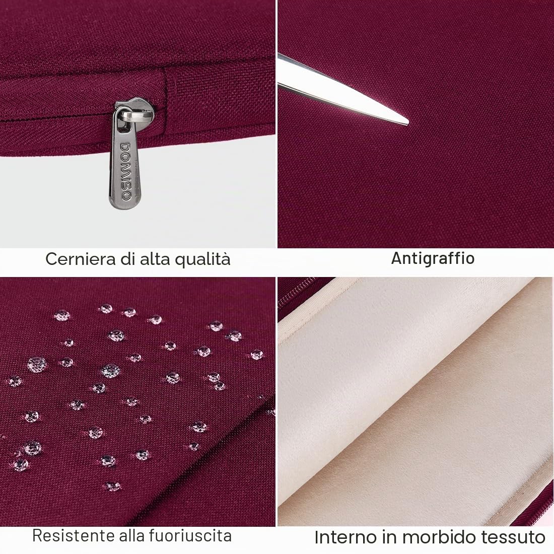 Domiso Laptop Sleeve 13,3 pollici custodia laptop vino rosso impermeabile