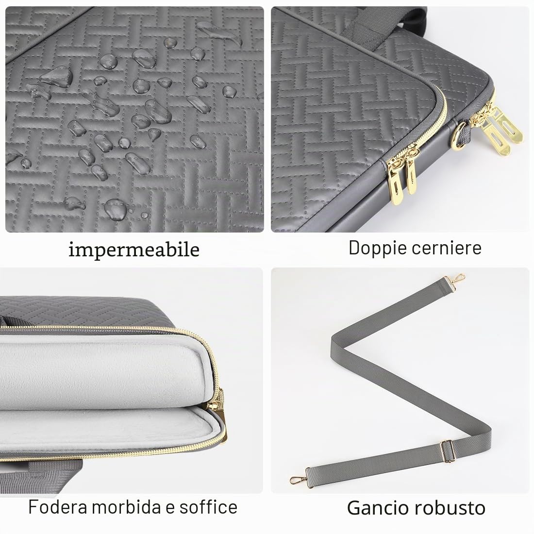 Domiso Laptop Briefcase 17,3 pollici borsa laptop grigia impermeabile