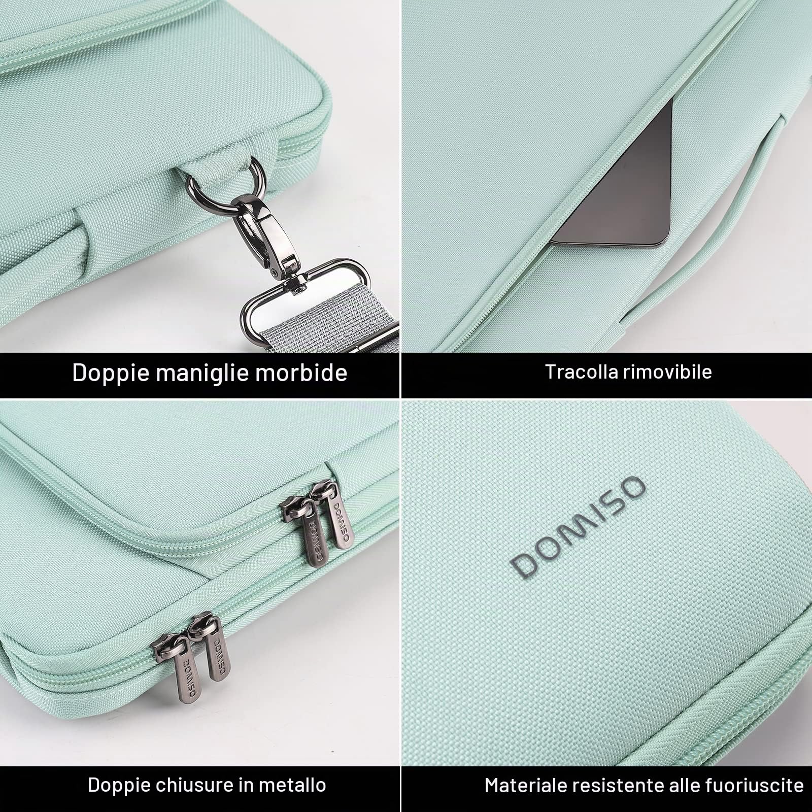 Domiso Laptop Sleeve 15,6 pollici custodia laptop Menta verde impermeabile