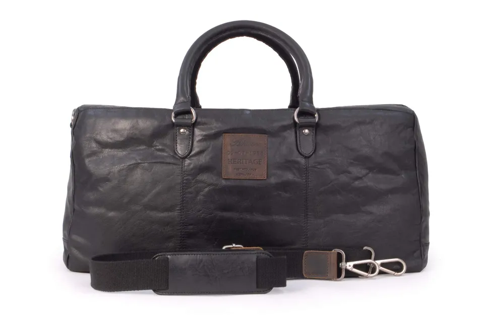 Ashwood Holdalls F-87 borsone da viaggio Nero in pelle