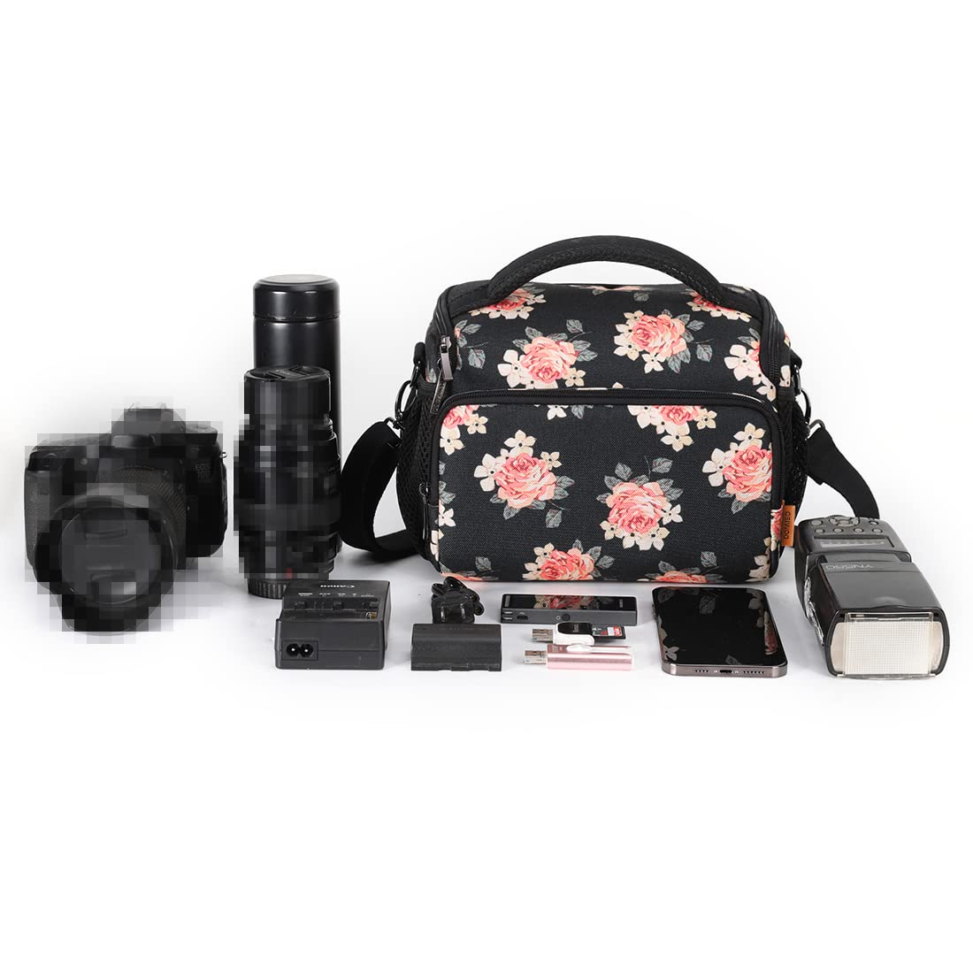 Domiso DSLR Camera Bag borsa fotocamera a tracolla Fiore impermeabile