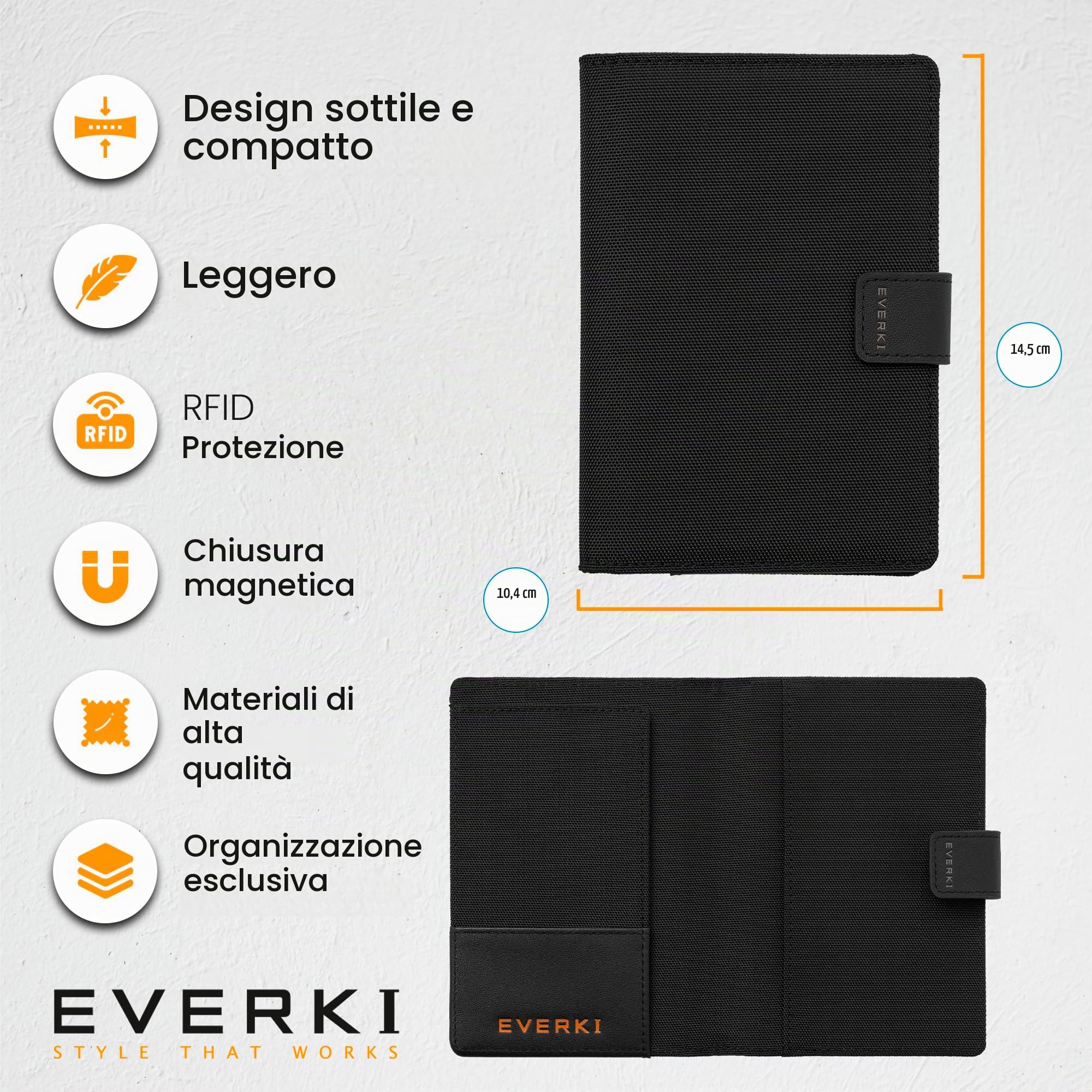 EVERKI Borselli e Borse a Tracolla Porta passaporto RFID nero sottile
