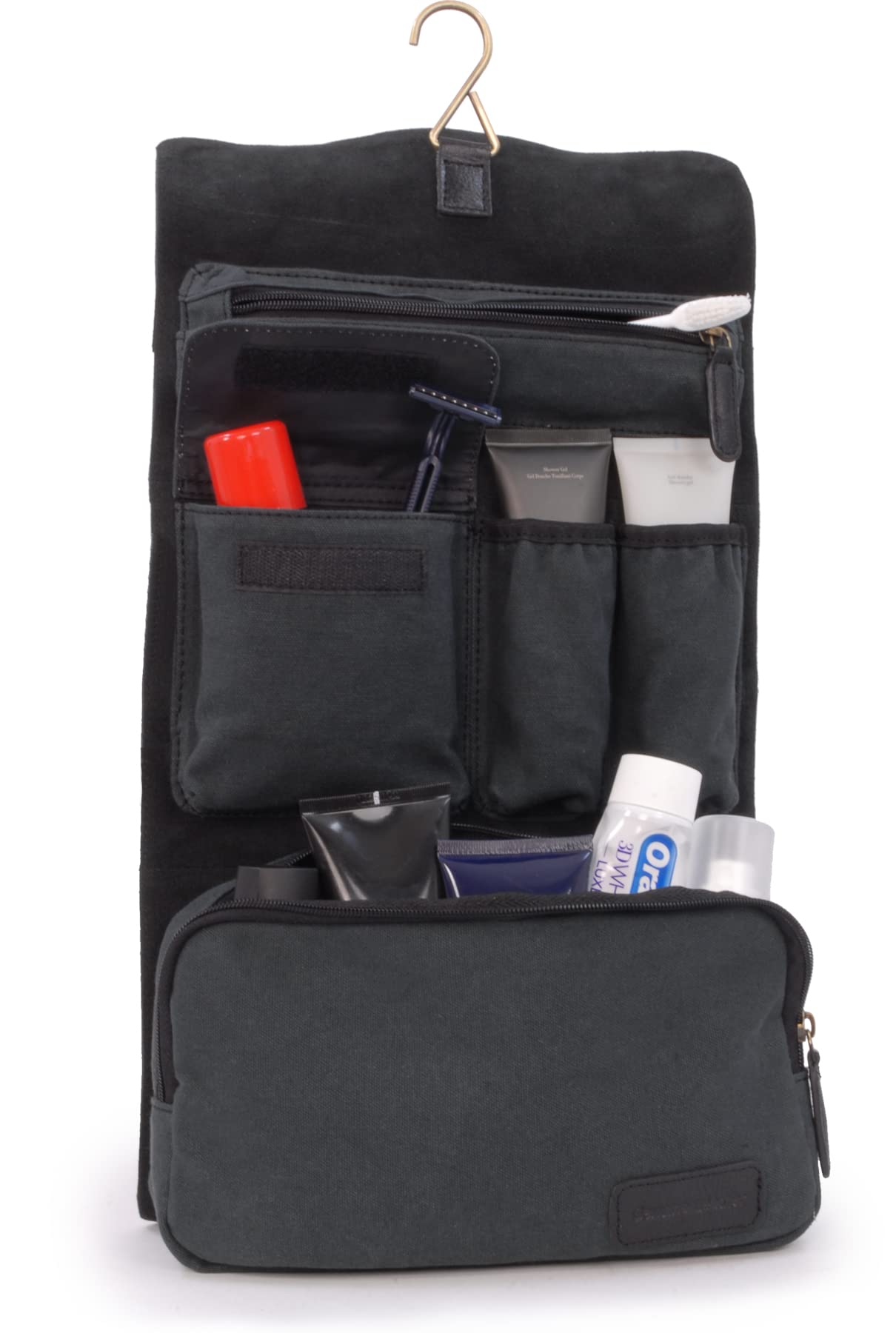 Ashwood Hammersmith 7010 beauty case da viaggio nero in pelle e tela