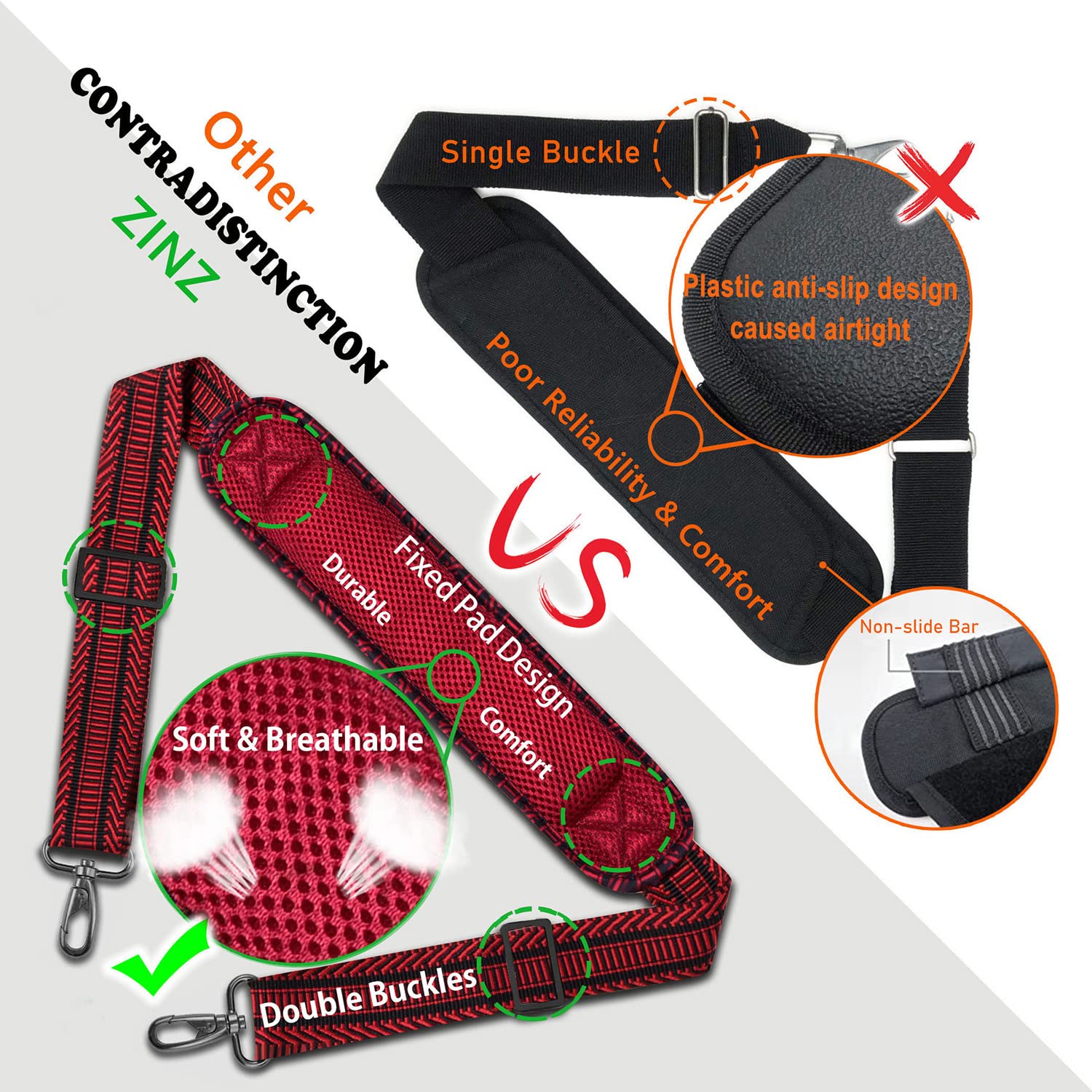 ZINZ Shoulder Pads Tracolla telefono 200 cm nera e rossa imbottita