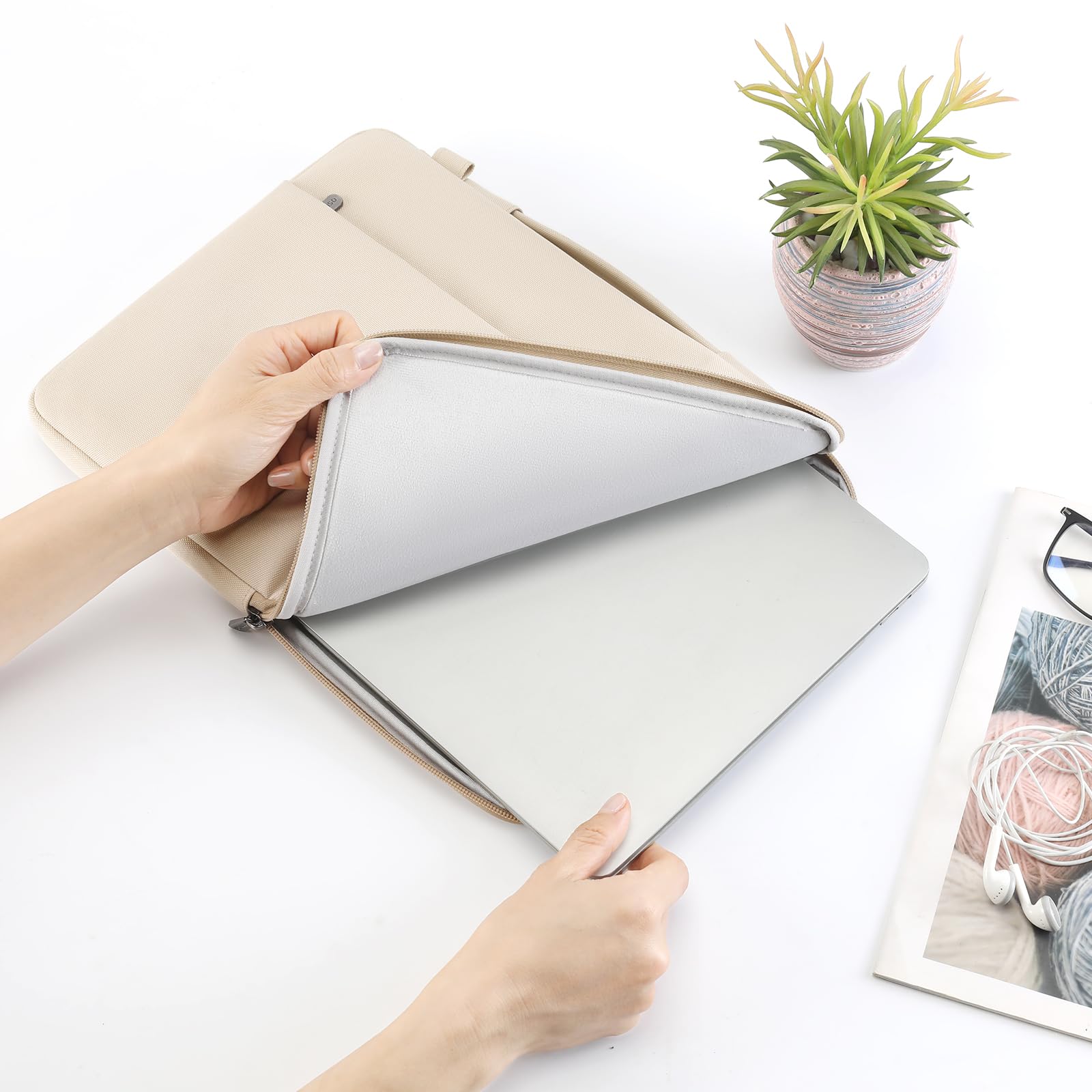 DOMISO Laptop Sleeve 14 pollici custodia notebook beige impermeabile