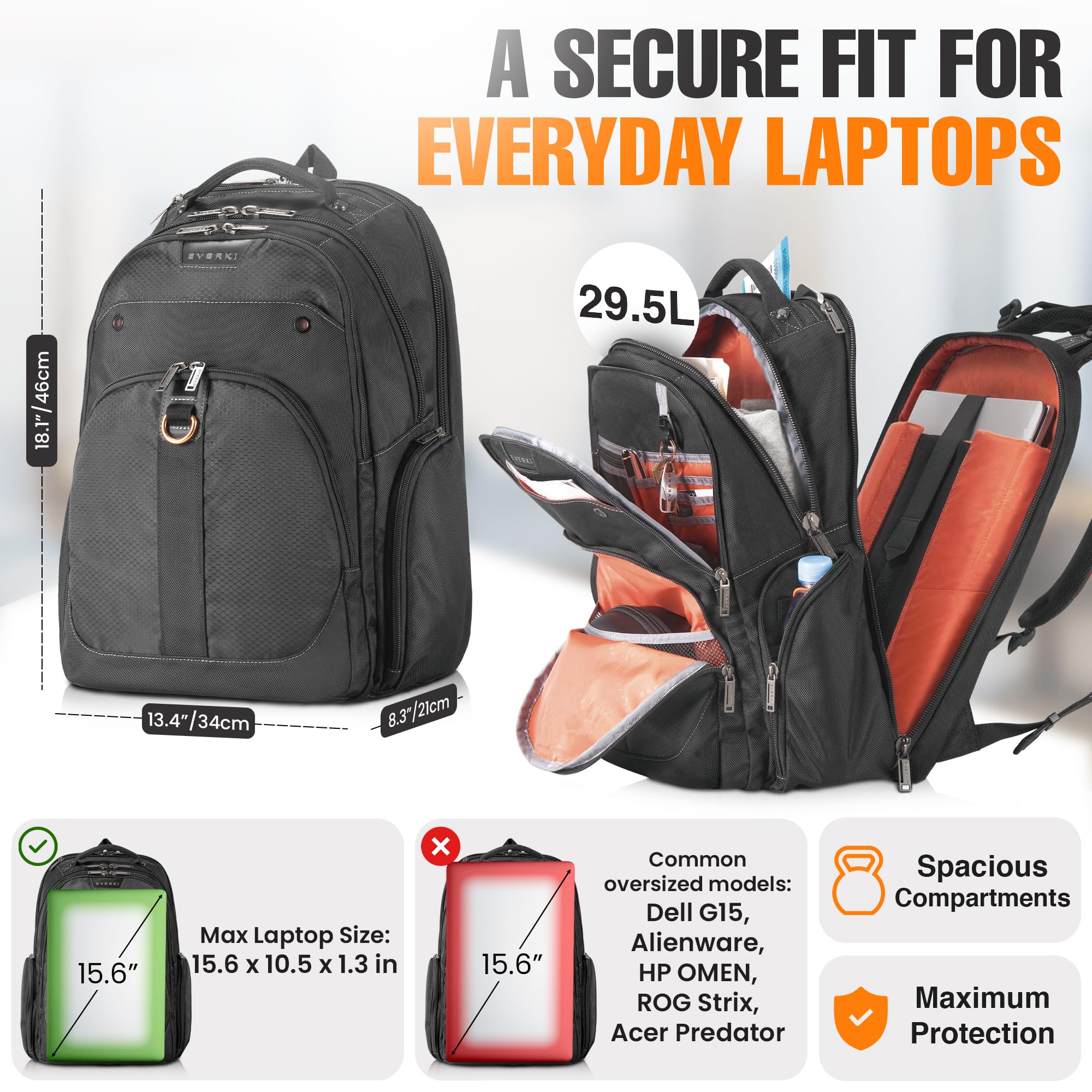 EVERKI Zaini per Portatile Atlas zaino laptop 29,5 litri minimalista