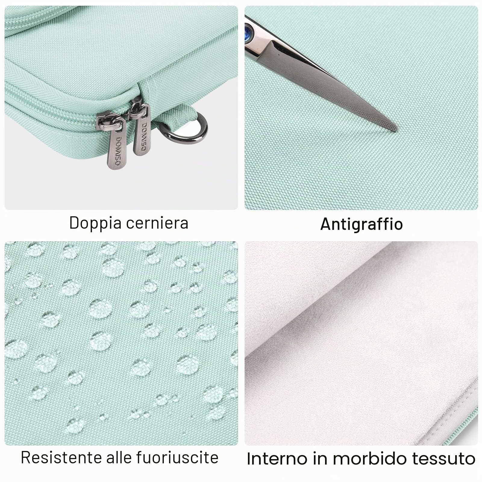 Domiso Laptop Sleeve 15,6 pollici custodia laptop Menta verde impermeabile