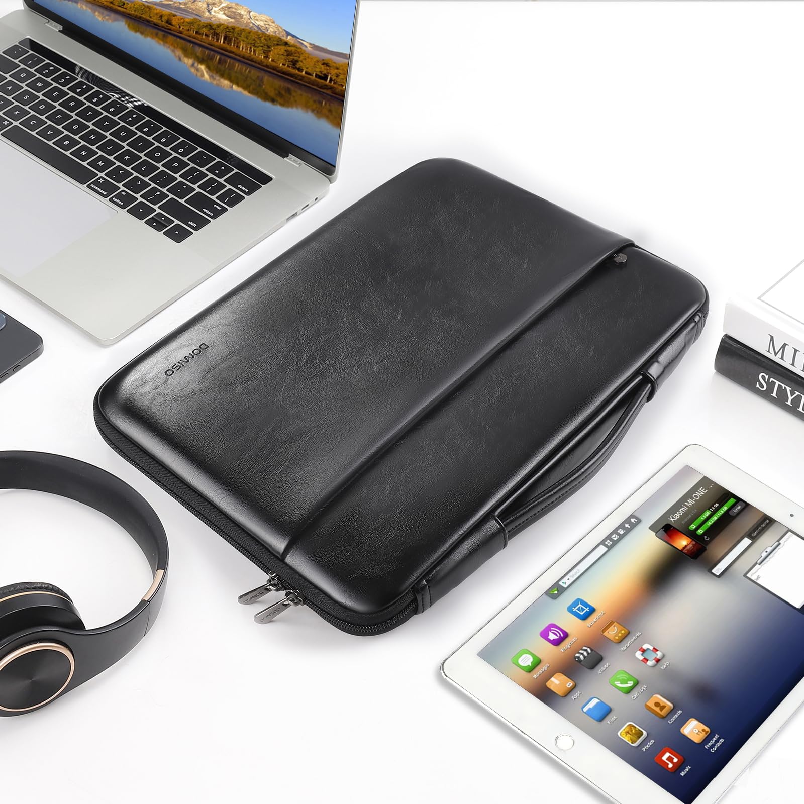 Domiso Laptop Sleeve 17,3 pollici custodia Nero impermeabile PU