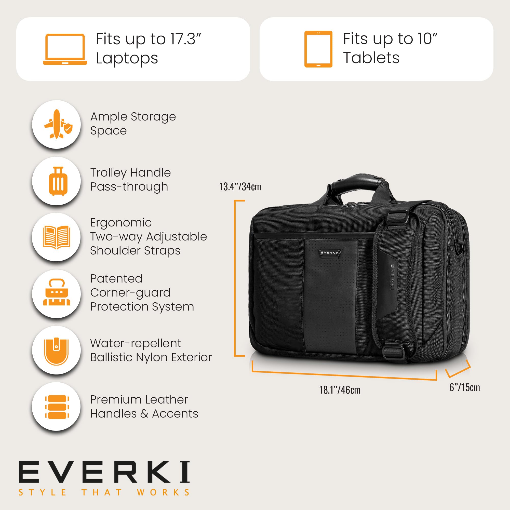 EVERKI Valigette per Portatile Versa valigetta laptop 17,3" idrorepellente