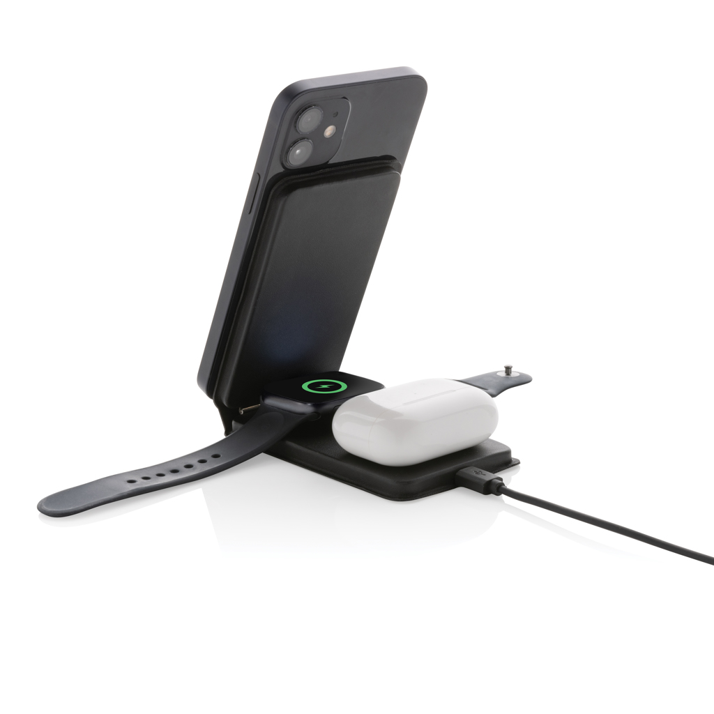 Swiss Peak Tech 3 in 1 15W caricatore wireless nero in rPlastica
