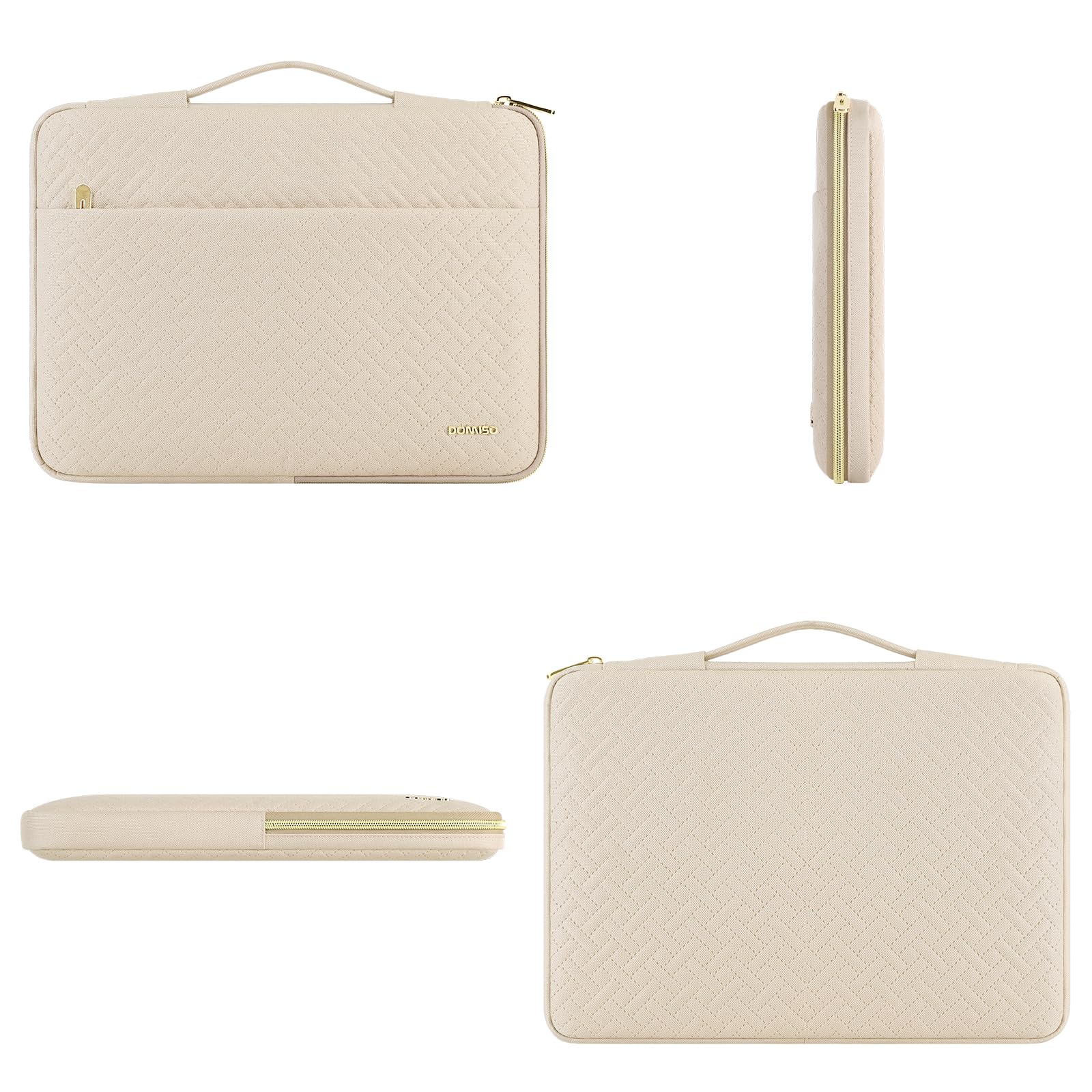 Domiso Laptop Sleeve custodia laptop 17,3 Pollici beige con cerniera oro