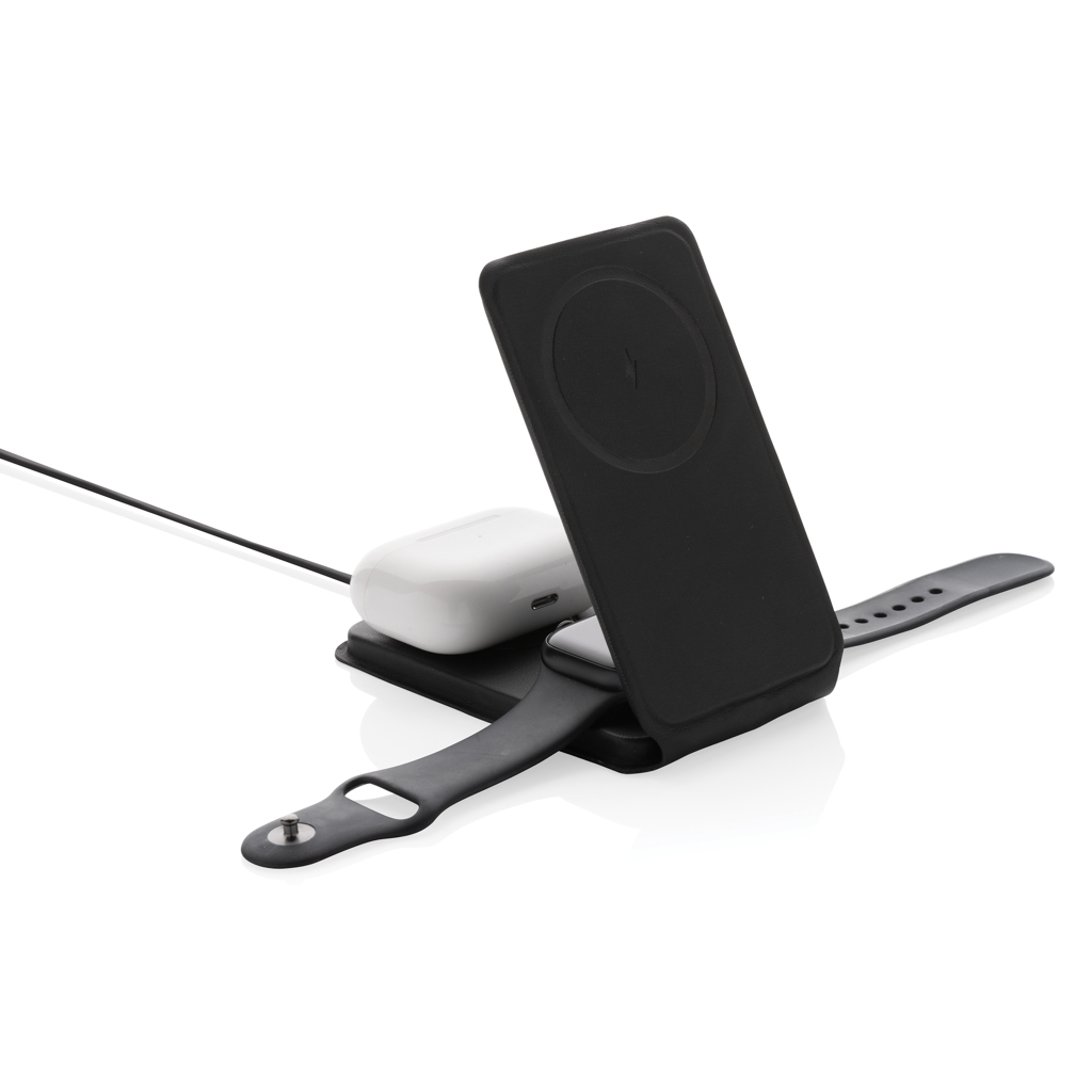 Swiss Peak Tech 3 in 1 15W caricatore wireless nero in rPlastica