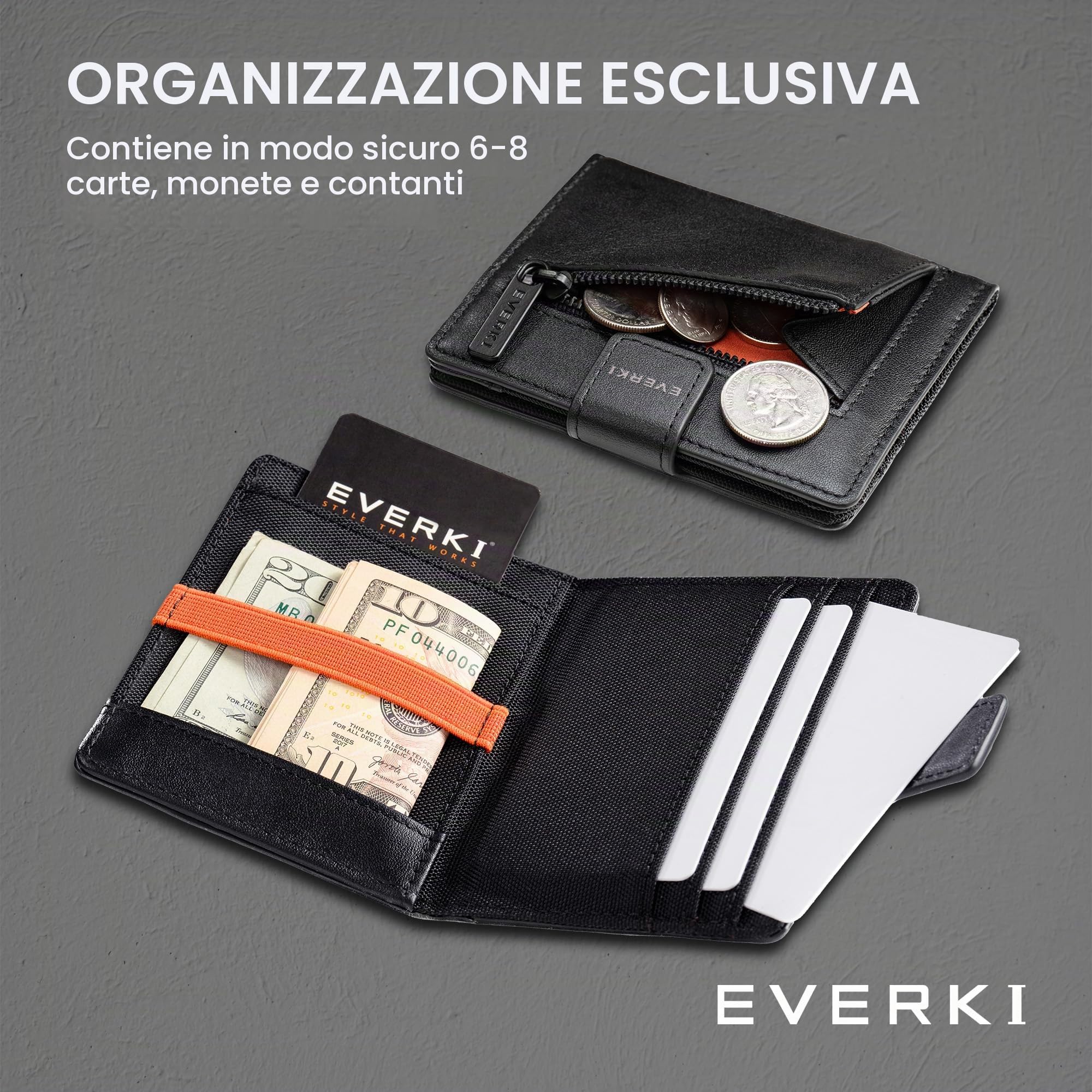 EVERKI Borselli e Borse a Tracolla portafoglio uomo anti-RFID sottile bifold Nero