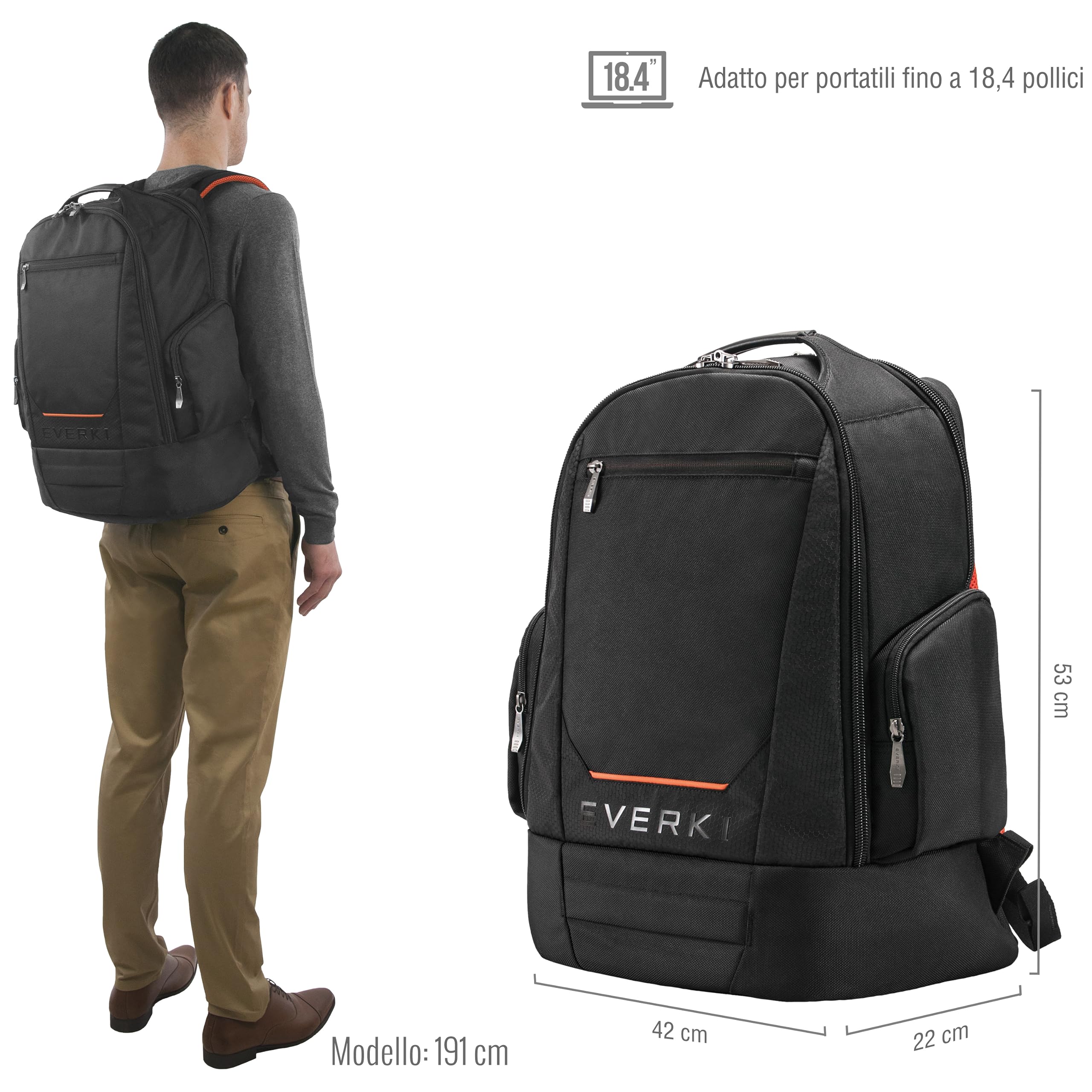 EVERKI Zaini per Portatile ContemPro 117 Backpack zaino laptop nero 42 L