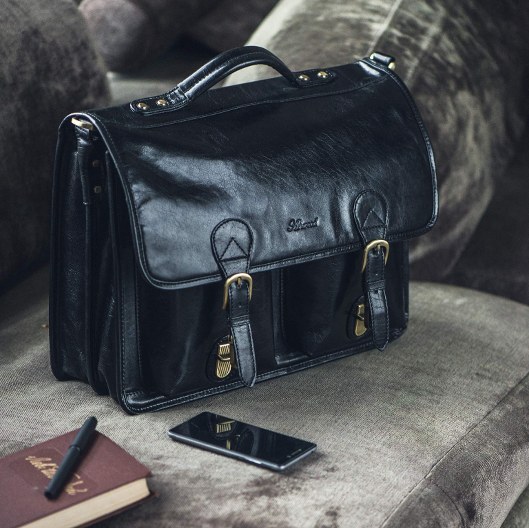 Ashwood Borse uomo Windsor borsa portadocumenti laptop 15” nera in pelle lucida