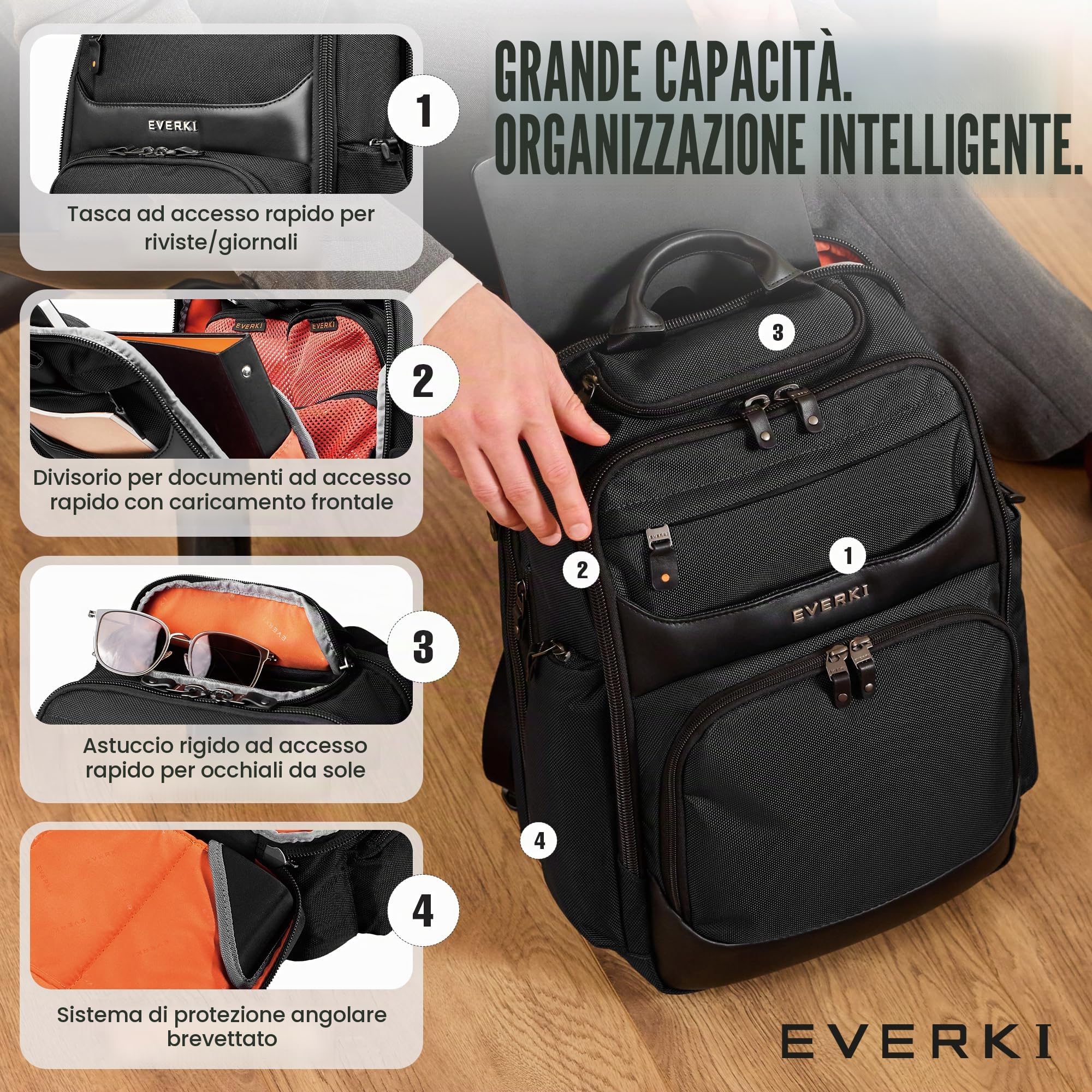 EVERKI Zaini per Portatile Onyx EKP132 zaino laptop 25 litri nero