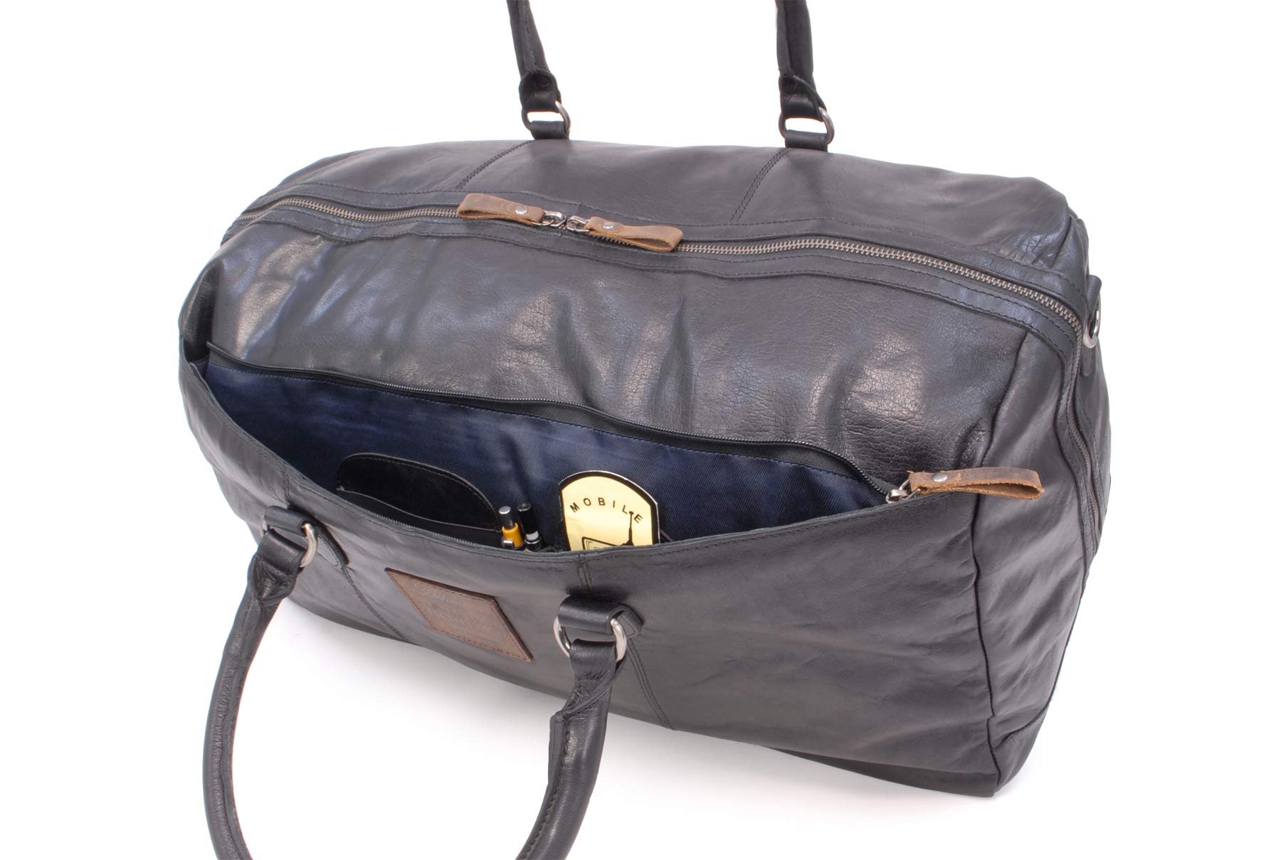 Ashwood Holdalls F-87 borsone da viaggio Nero in pelle