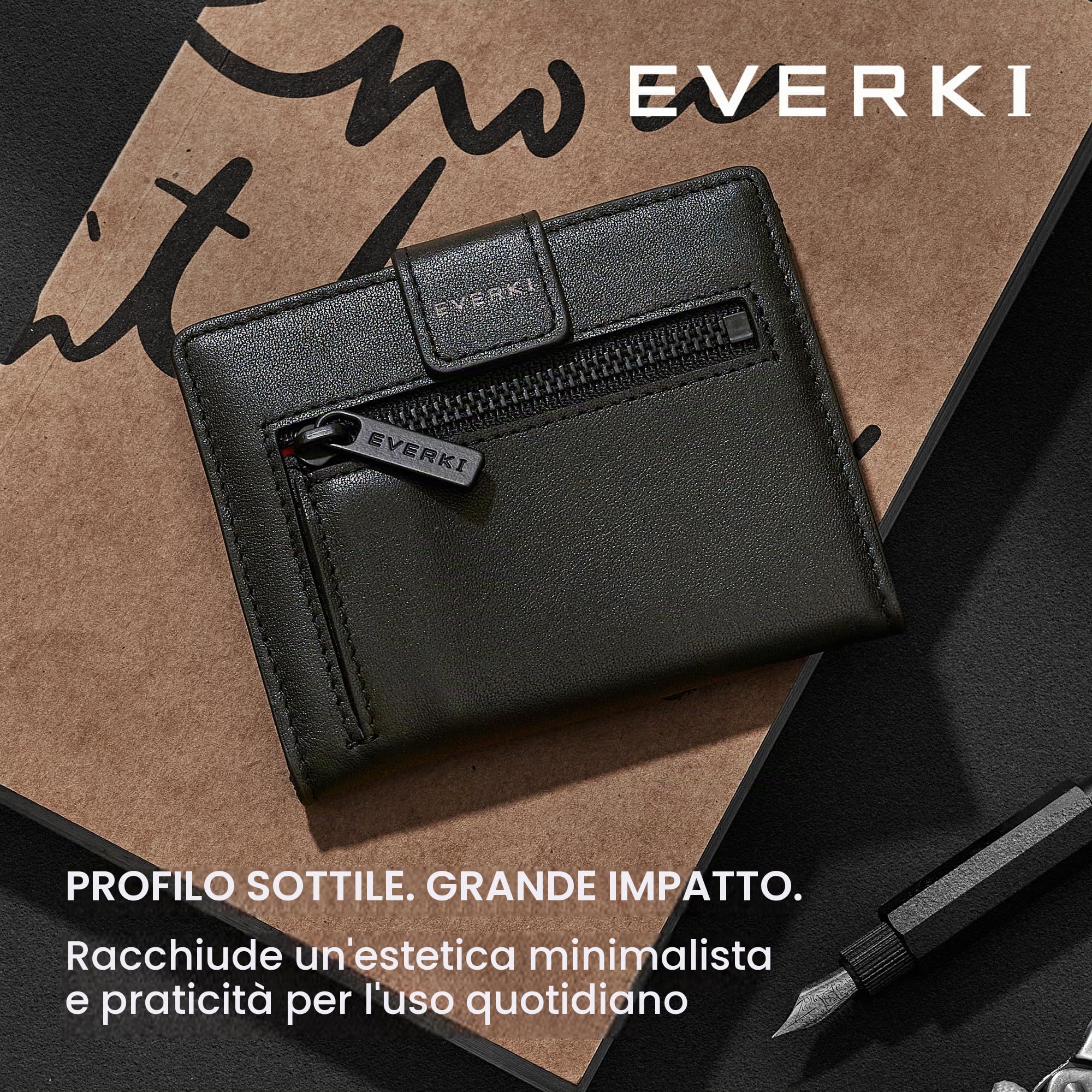 EVERKI Borselli e Borse a Tracolla portafoglio uomo anti-RFID sottile bifold Nero