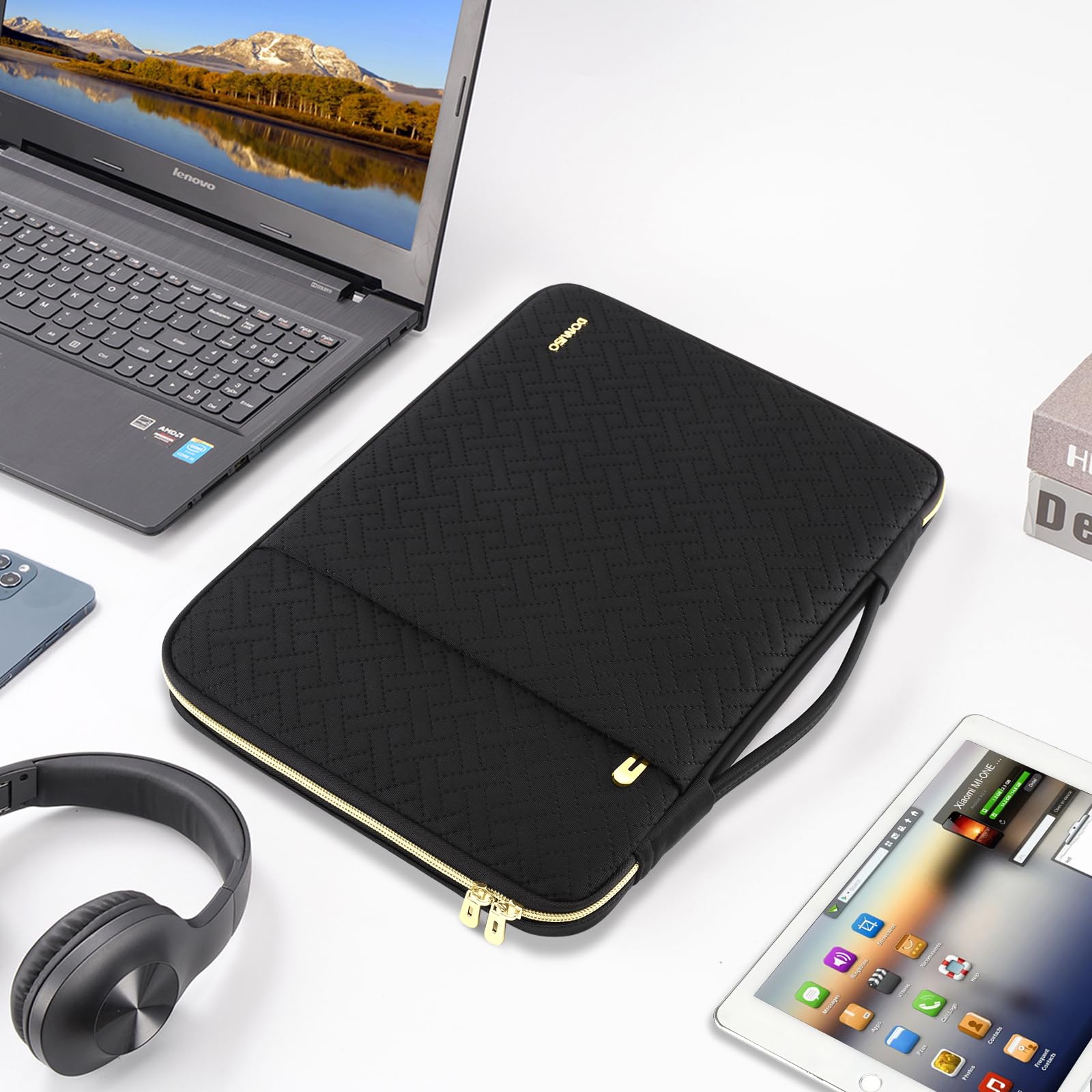 Domiso Laptop Sleeve 17,3 pollici custodia laptop nera impermeabile