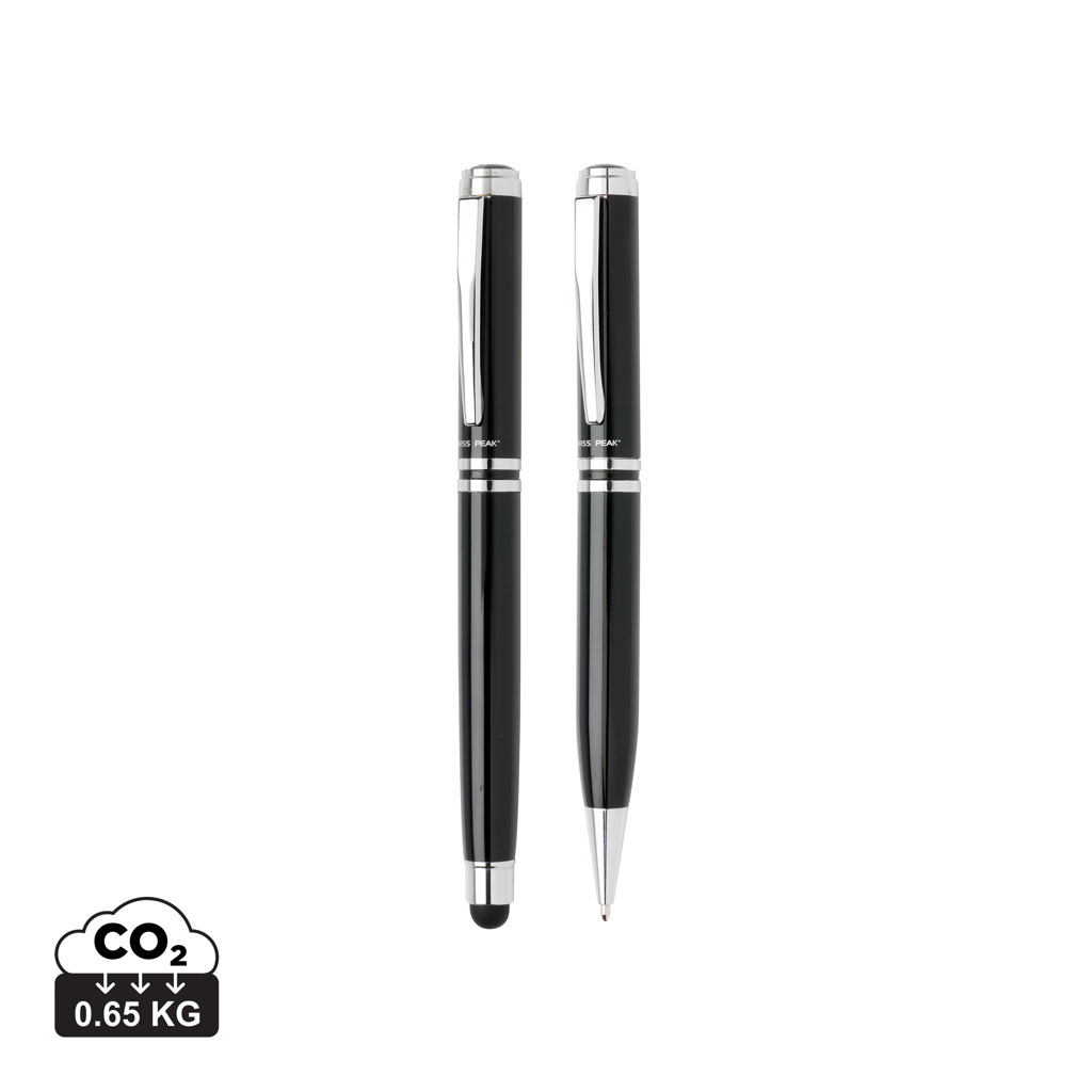 Swiss Peak set penne executive nero, roller touchscreen con refill blu