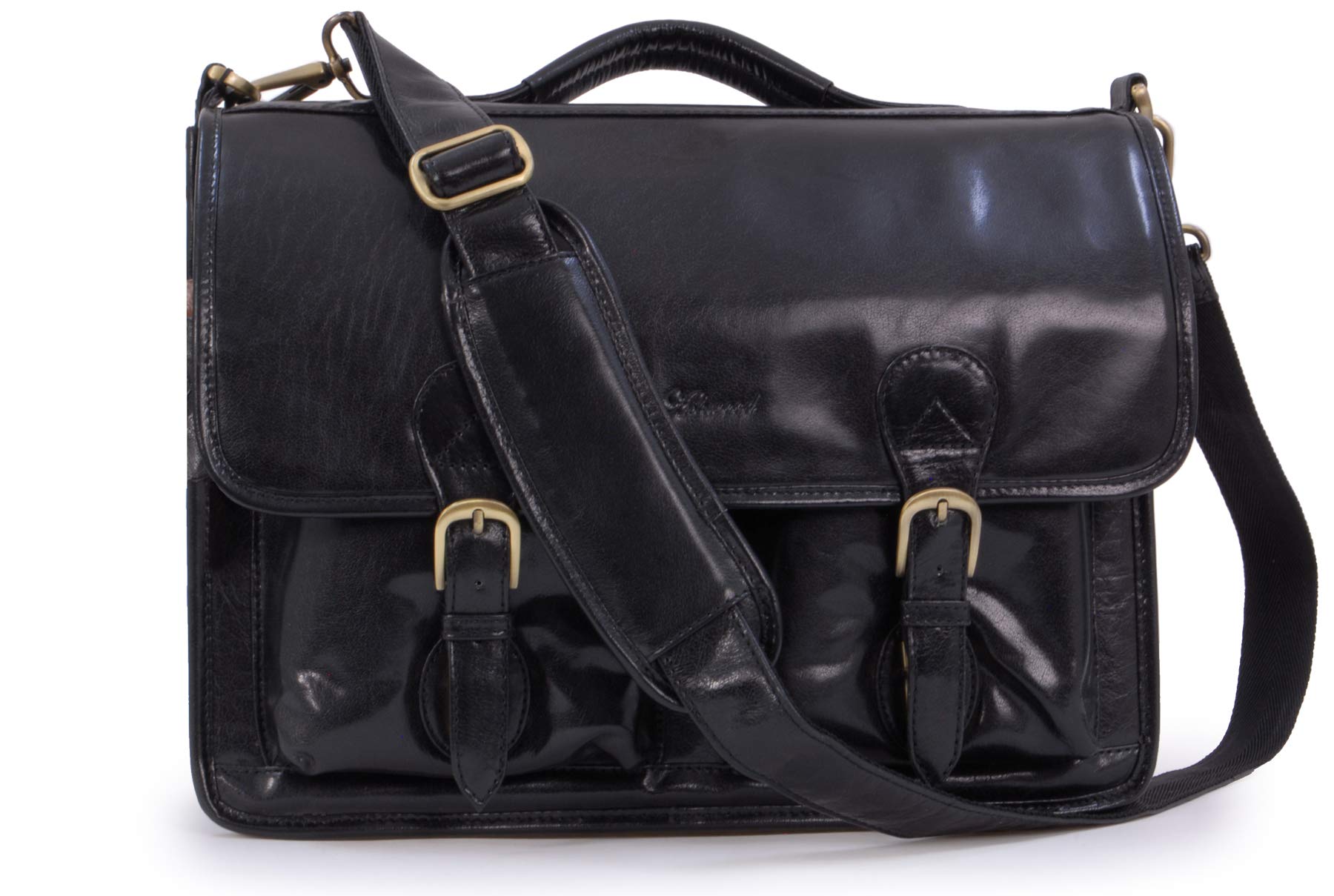 Ashwood Borse uomo Windsor borsa portadocumenti laptop 15” nera in pelle lucida