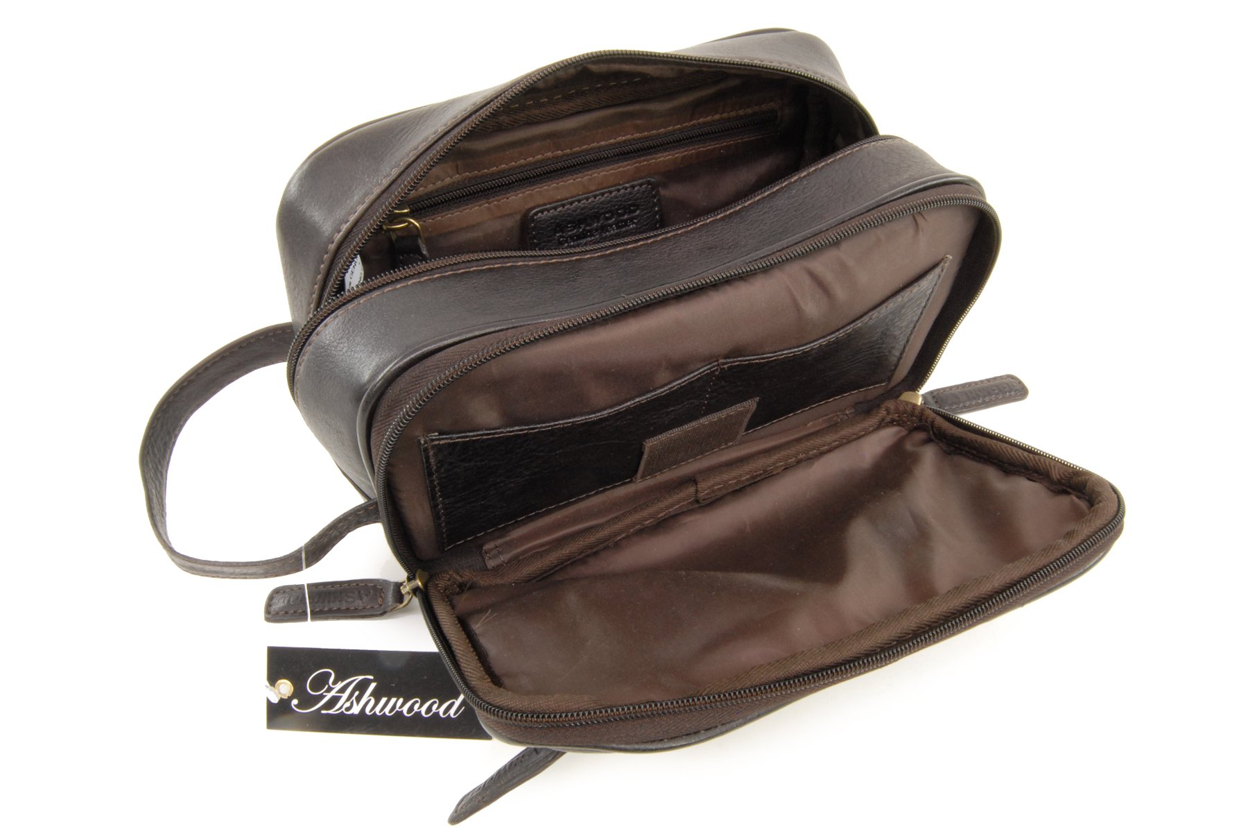 Ashwood Washbags 2080 beauty case marrone in pelle martellata