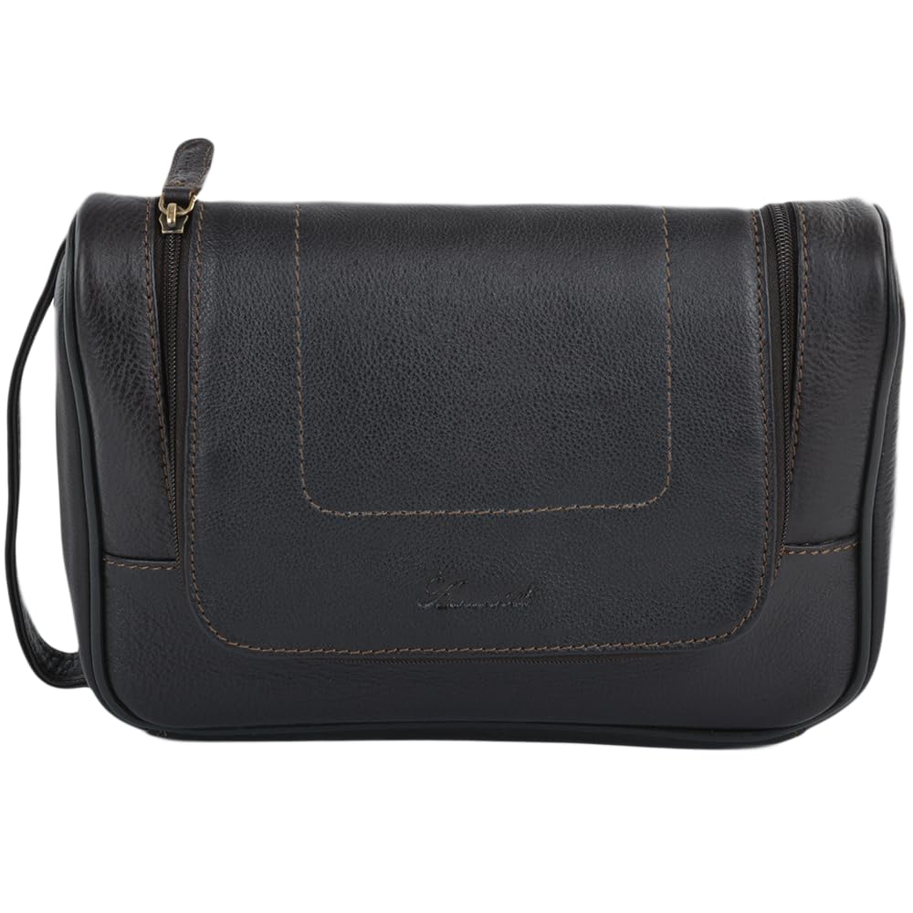 Ashwood Washbags 89145 beauty case Nero e Rosso in pelle e nylon
