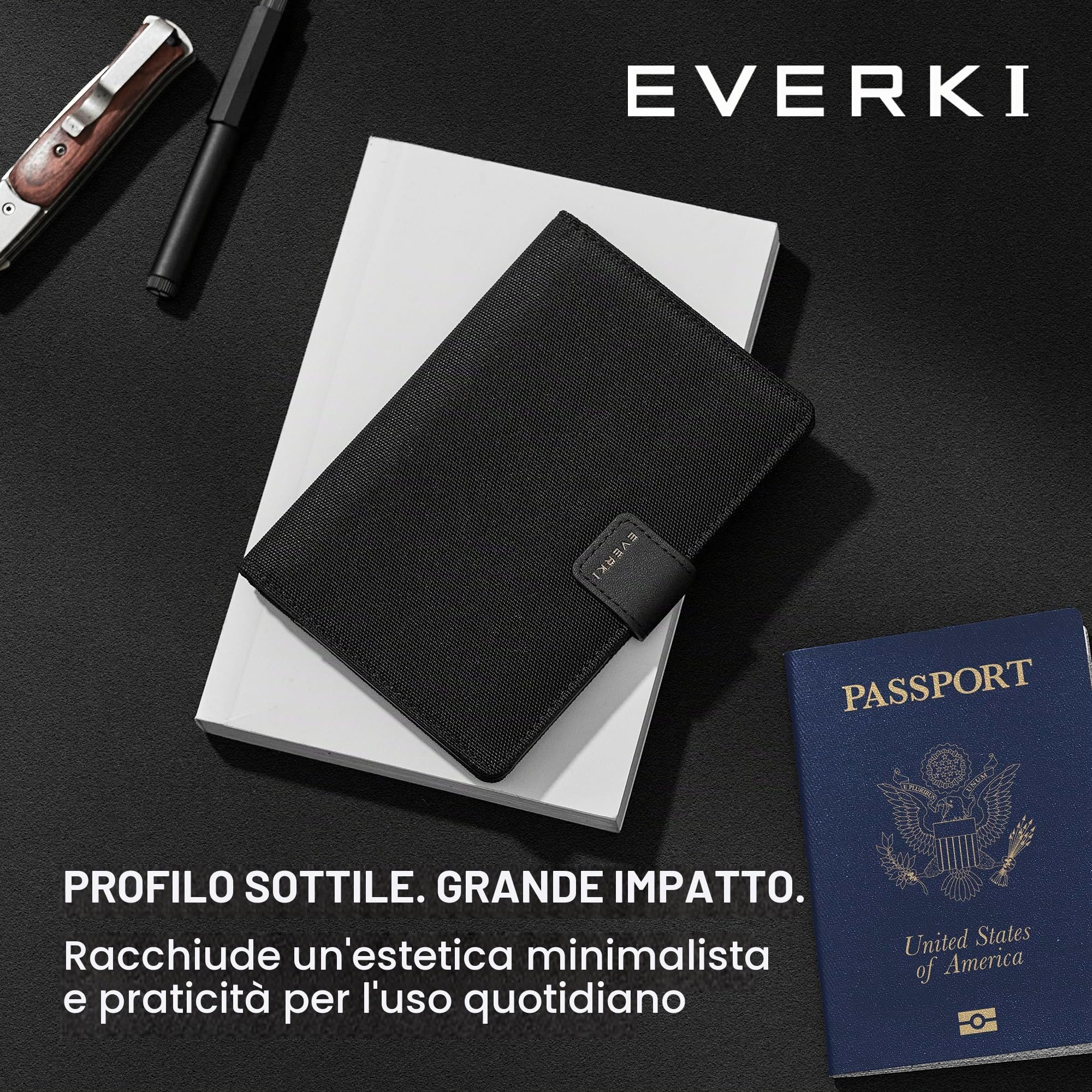EVERKI Borselli e Borse a Tracolla Porta passaporto RFID nero sottile