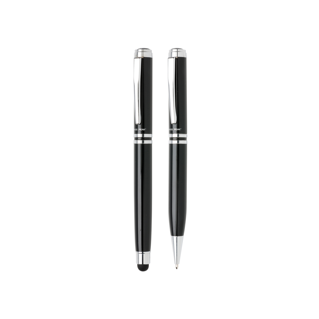 Swiss Peak set penne executive nero, roller touchscreen con refill blu