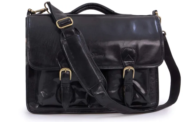 Ashwood Borse uomo Windsor borsa portadocumenti laptop 15” nera in pelle lucida