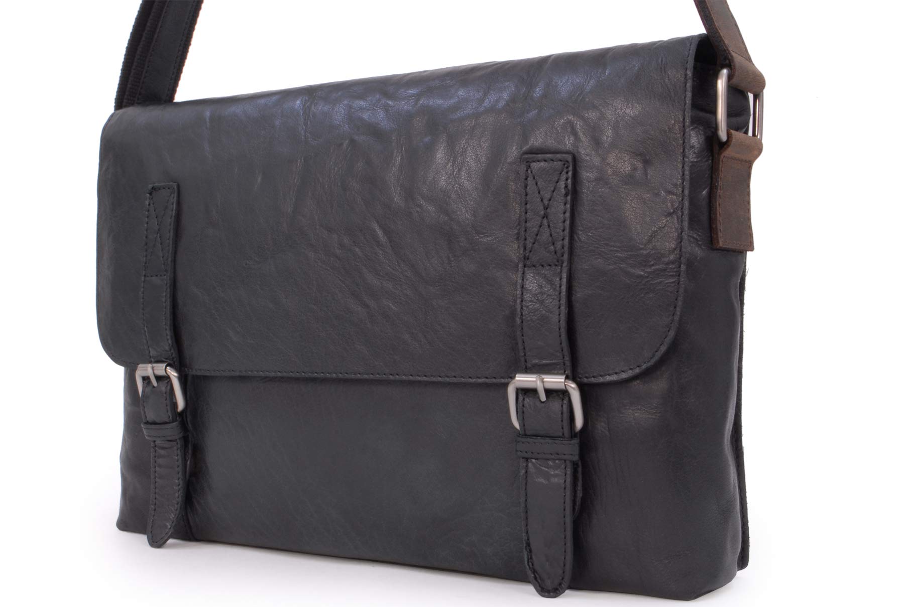 Ashwood Man Bags & Briefcases F-85 borsa messenger nera in pelle vintage