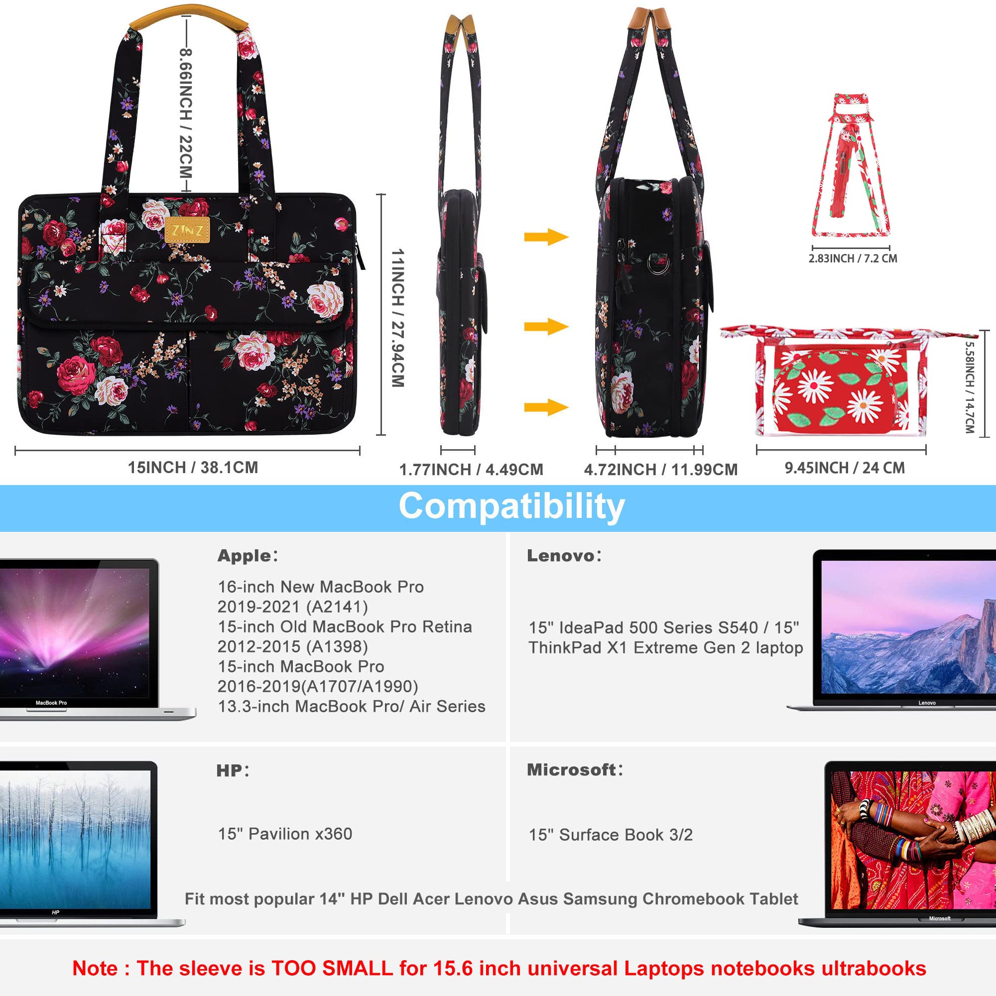 ZINZ Shoulder Bags borsa laptop 14-15″ 3,7-10,3 L espandibile