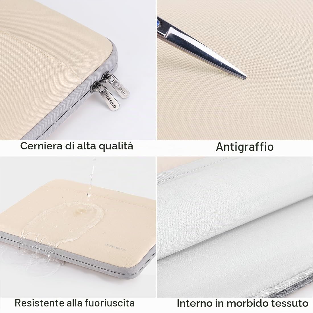 Domiso Laptop Sleeve 17,3 Pollici custodia laptop beige antiurto