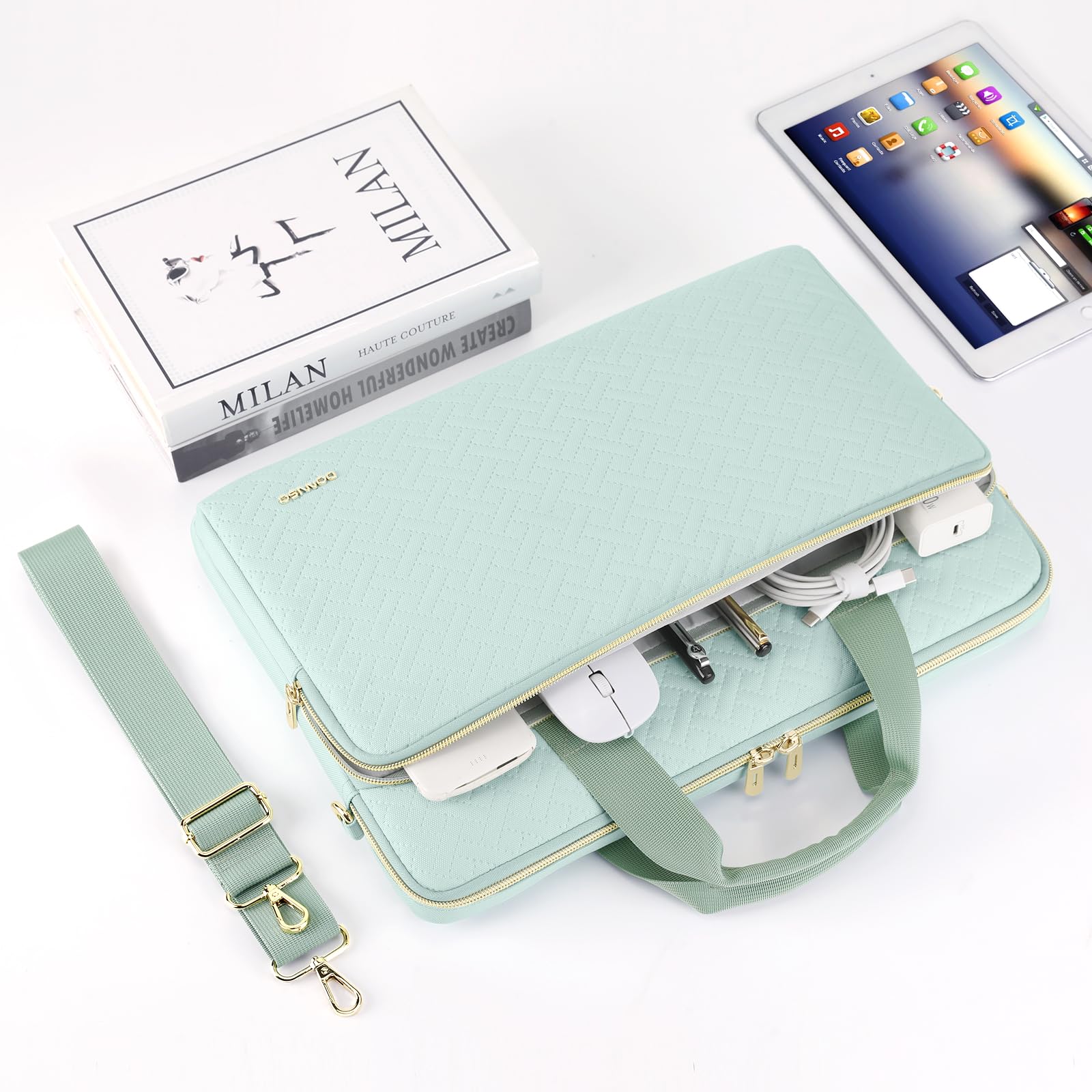 Domiso Laptop Briefcase 14 pollici borsa laptop menta verde impermeabile