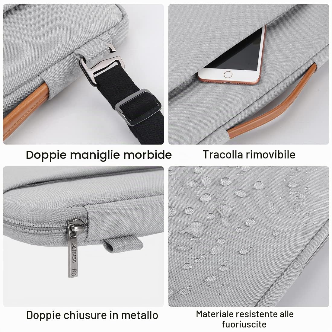 Domiso Laptop Sleeve custodia laptop 17,3" grigia impermeabile