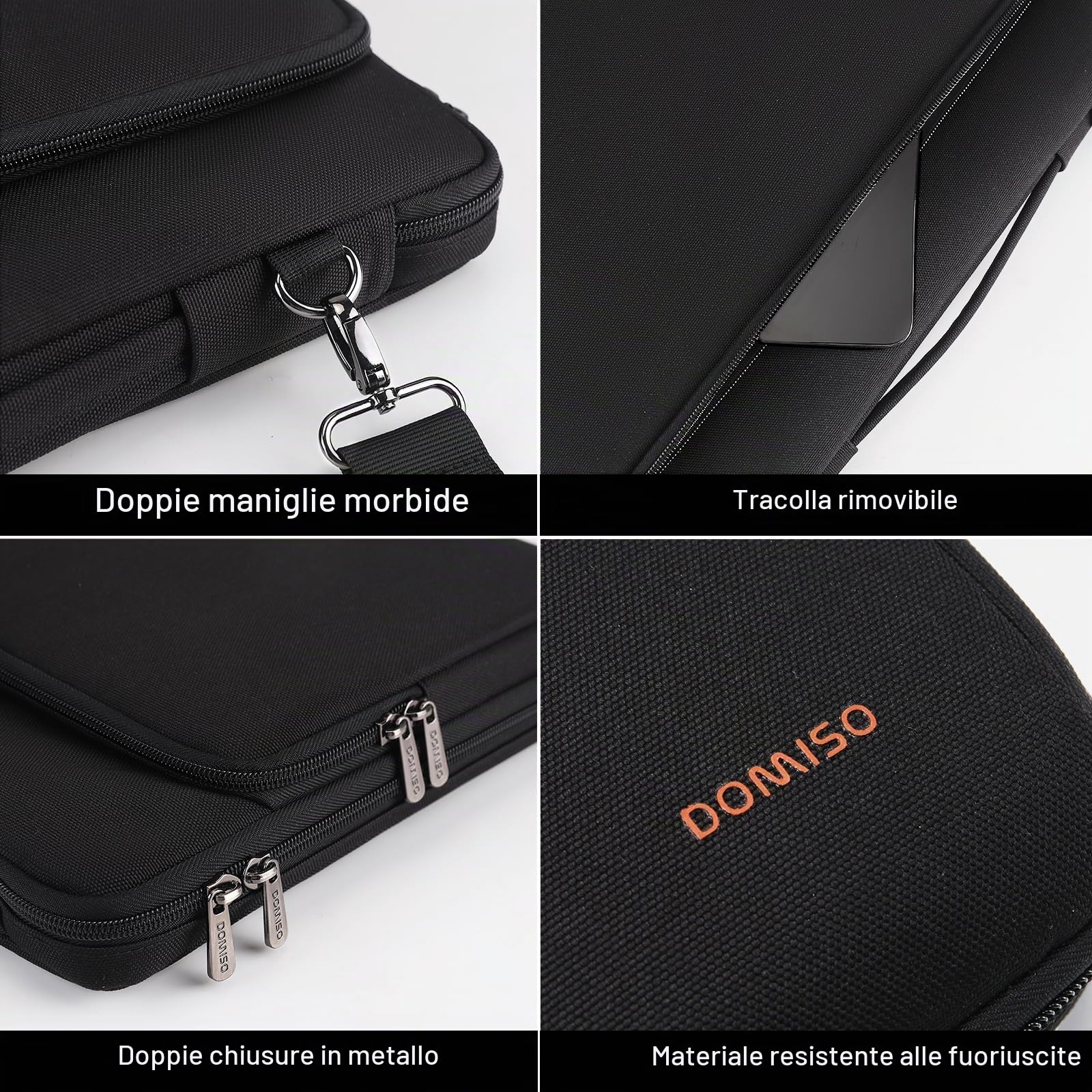 Domiso Laptop Sleeve 15,6 pollici custodia laptop nera impermeabile