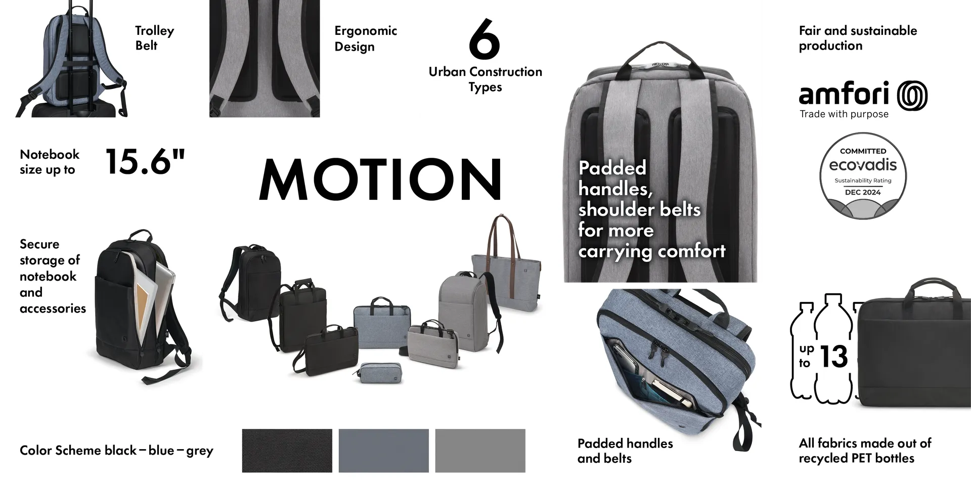 BASE XXO Laptop Bags Eco Tote Bag MOTION 13-15.6 borsa laptop grigio chiaro in rPET
