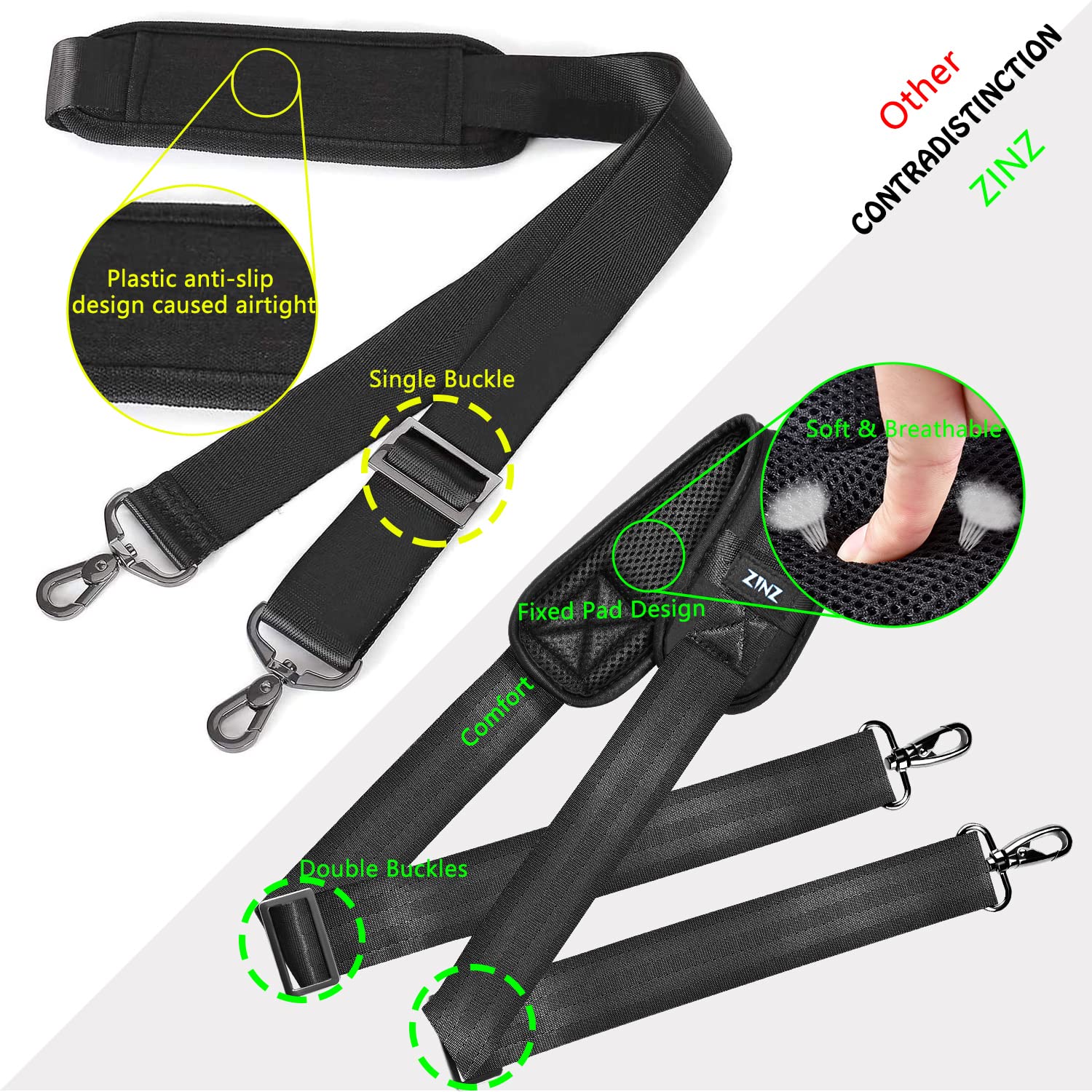 ZINZ Shoulder Pads Cinturino Spalla 58" con Imbottitura Fissa Spessa nero